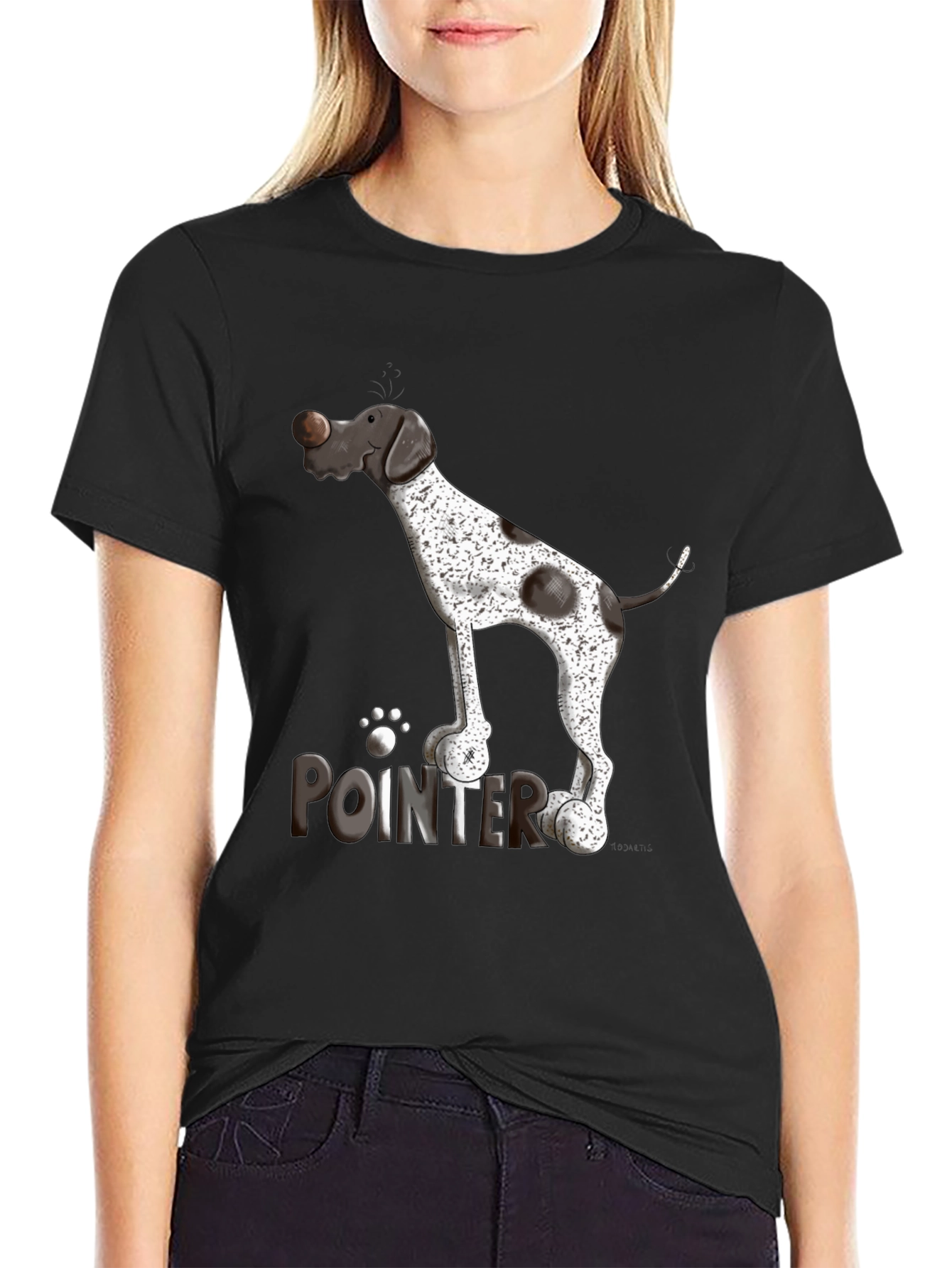 Pointer Dog Graphic T-Shirt - Black Cotton Tee