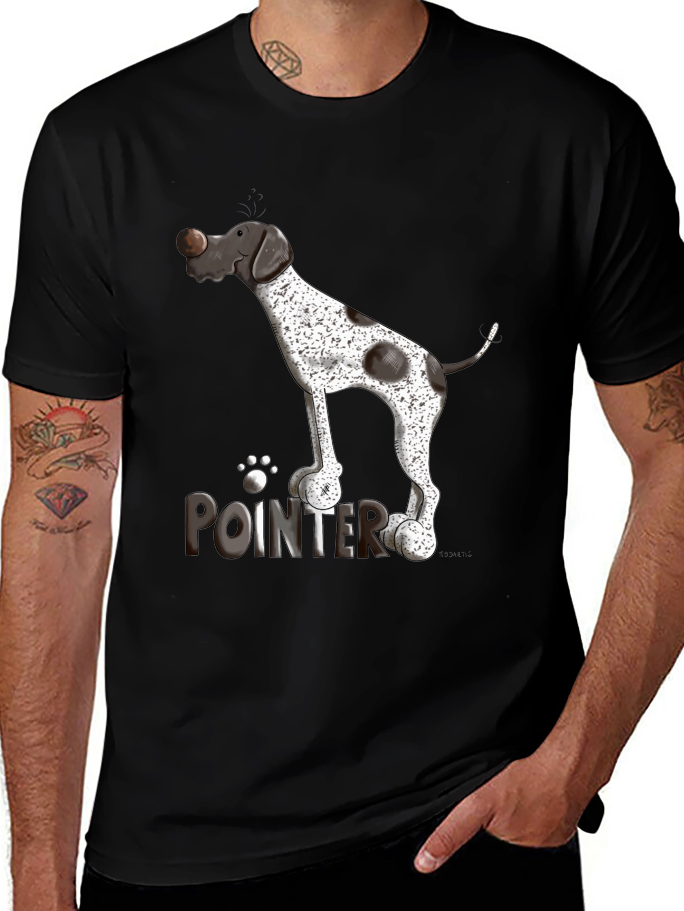 Pointer Dog Graphic T-Shirt - Black Cotton Tee
