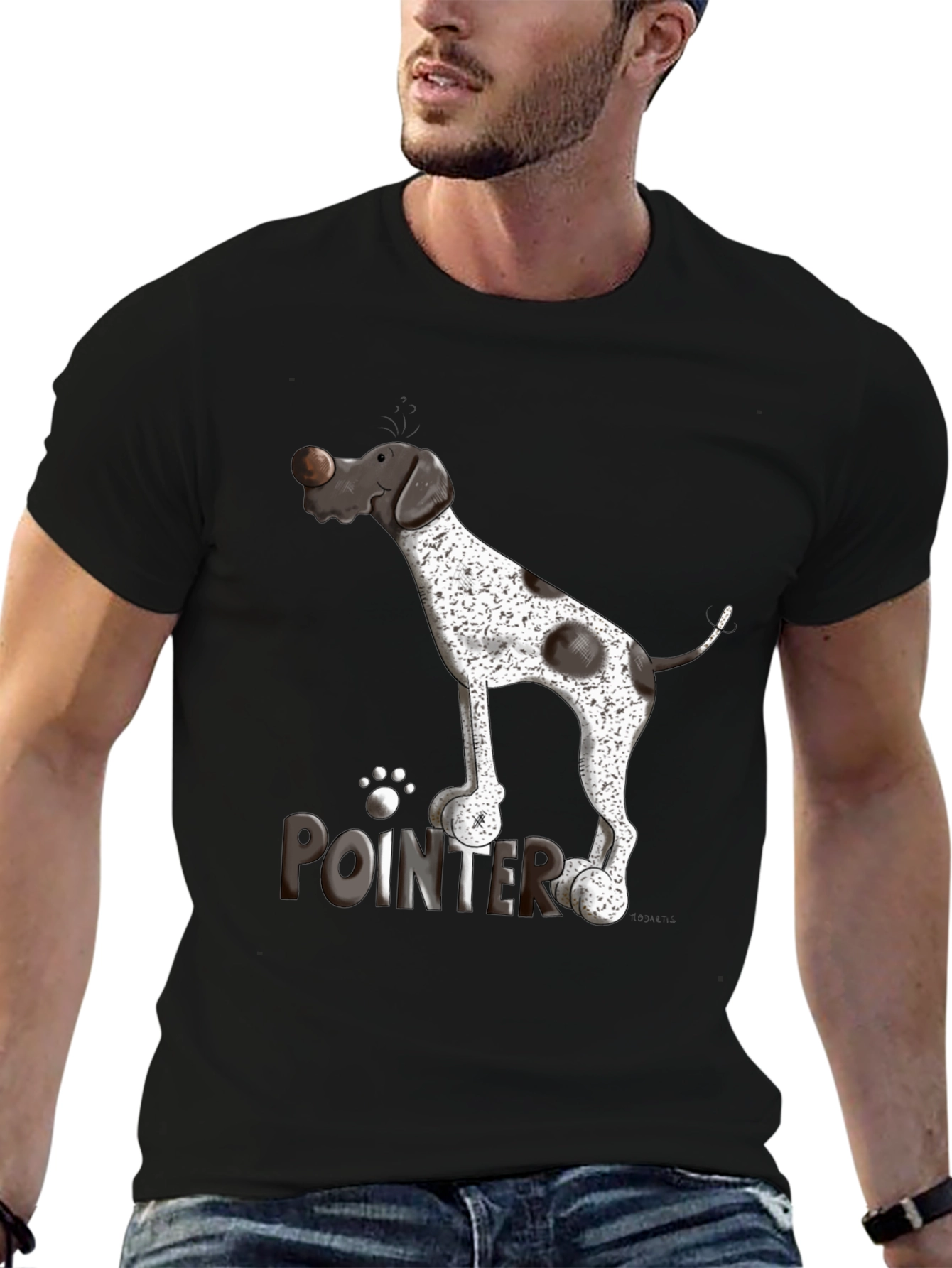 Pointer Dog Graphic T-Shirt - Black Cotton Tee