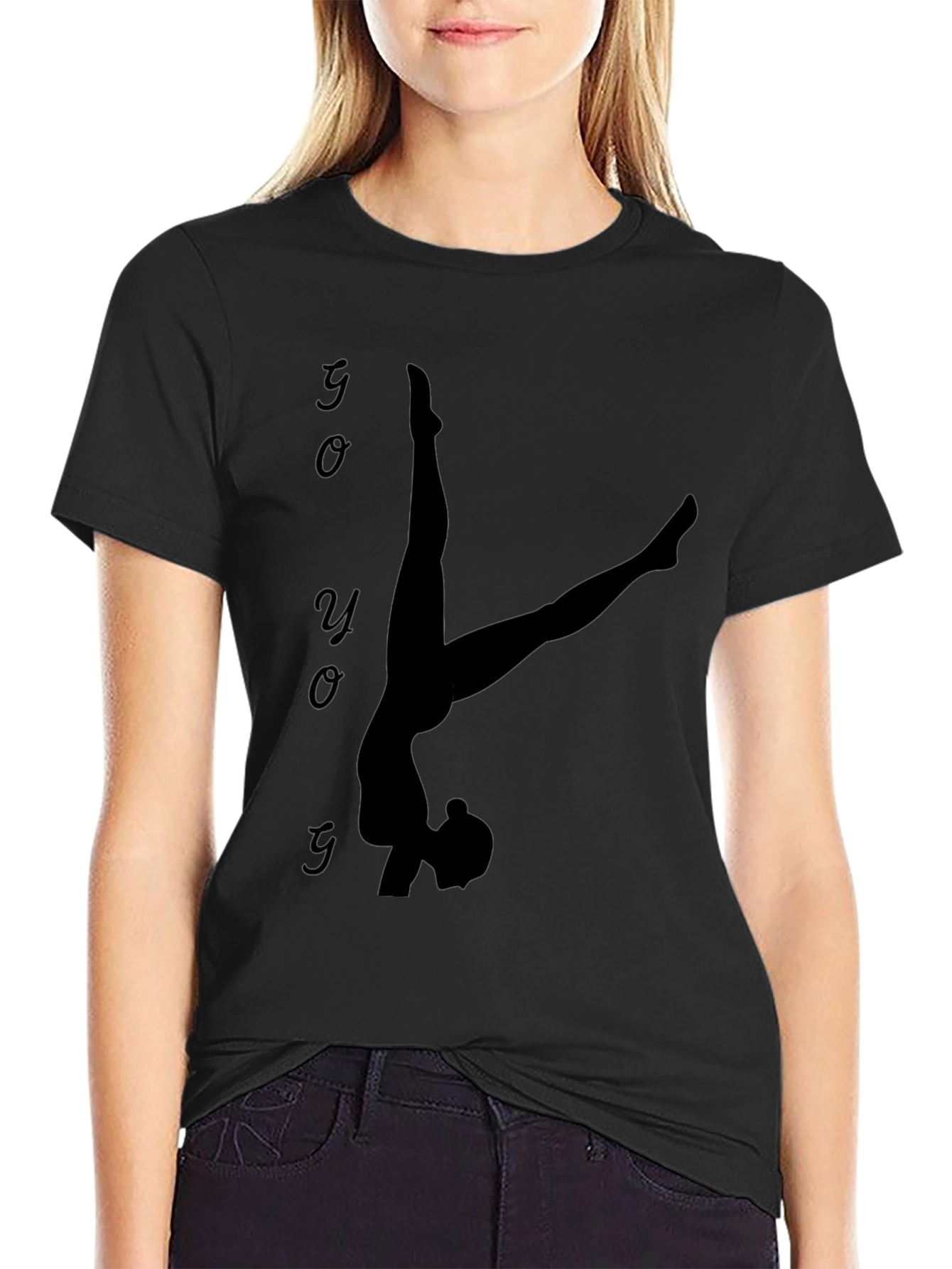 Yoga Silhouette Graphic Tee - Black Cotton Blend