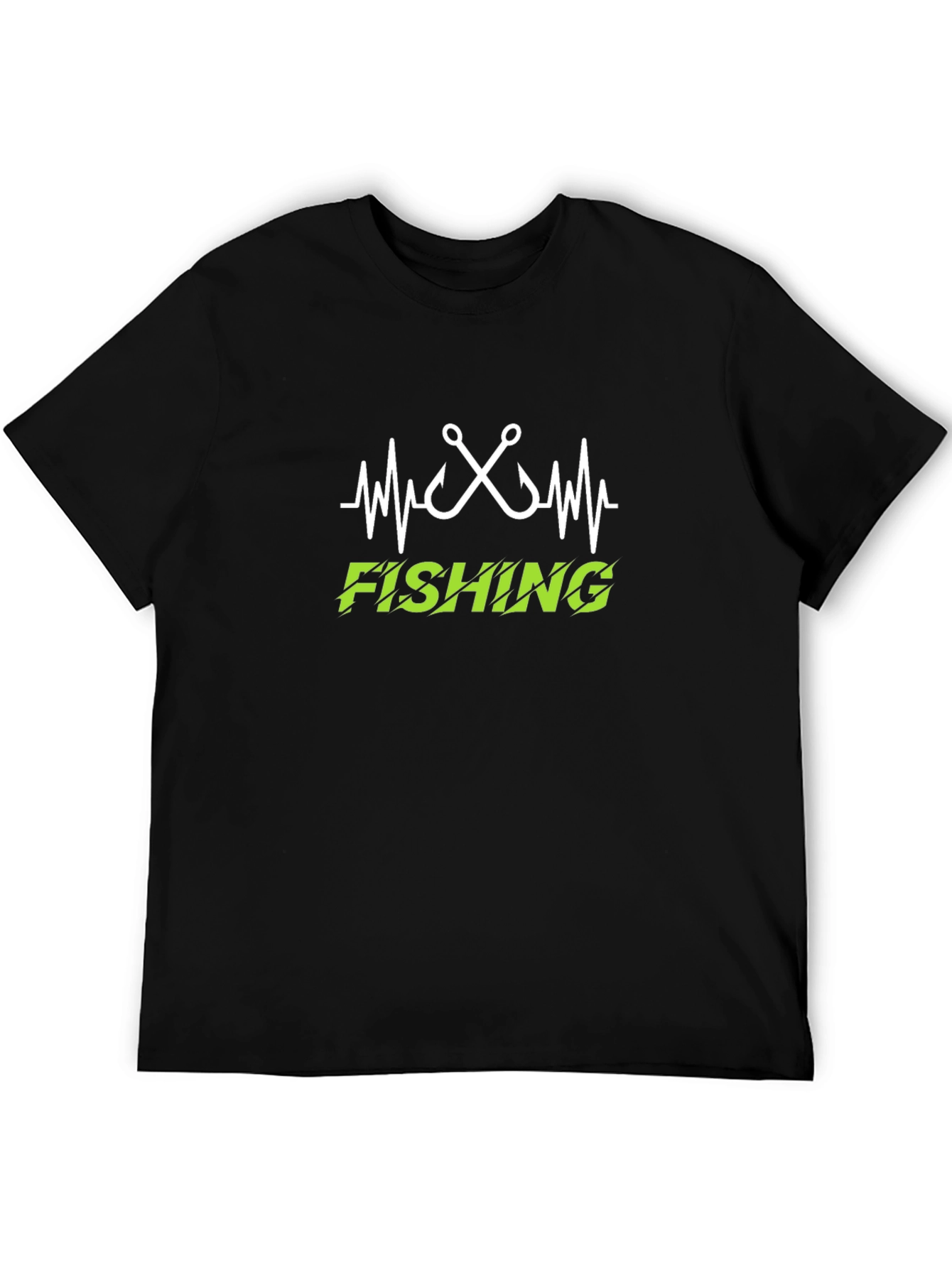 Fishing Heartbeat T-Shirt - Black Crew Neck Tee