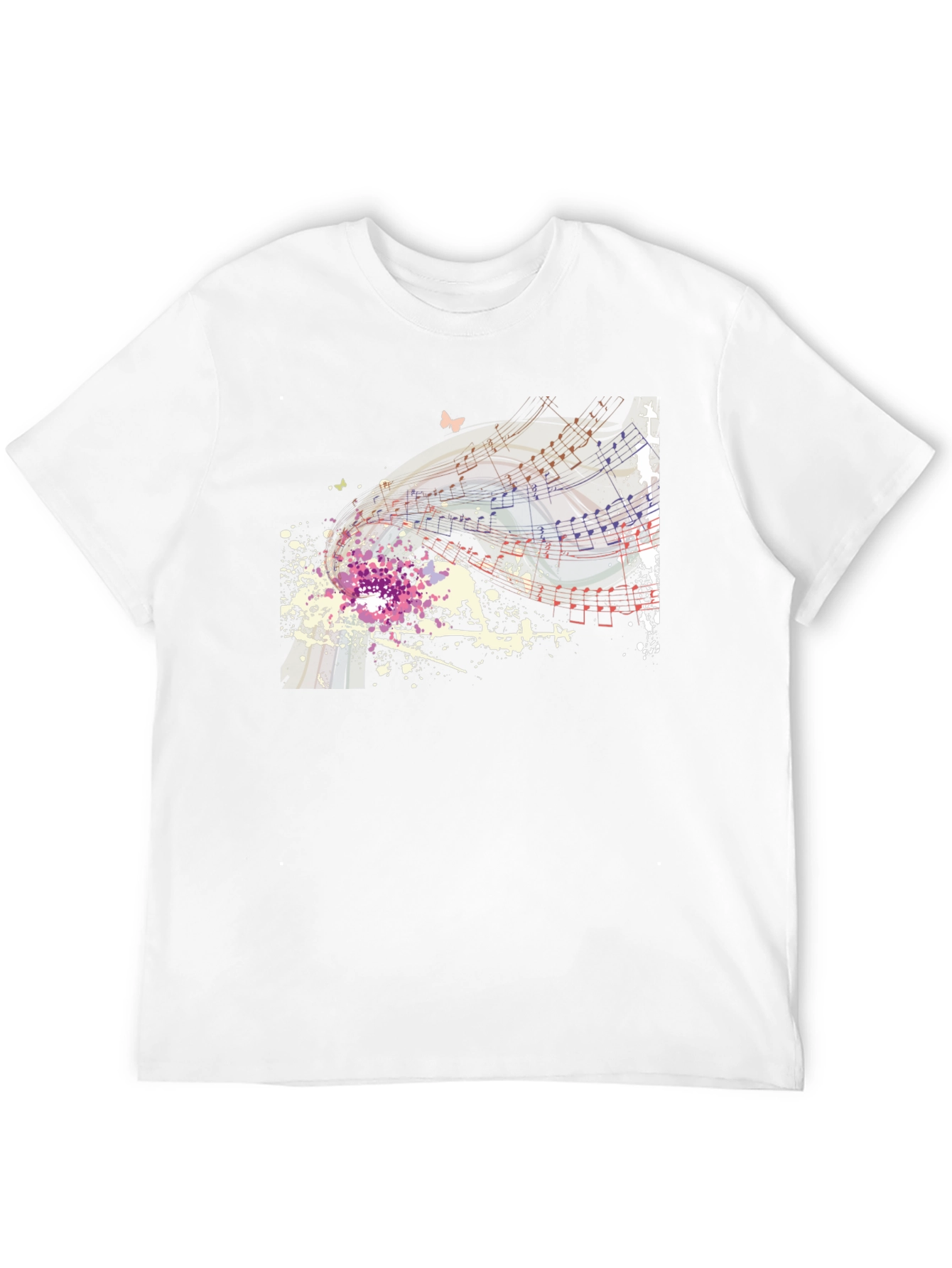 Musical Notes Butterfly Graphic Black T-Shirt