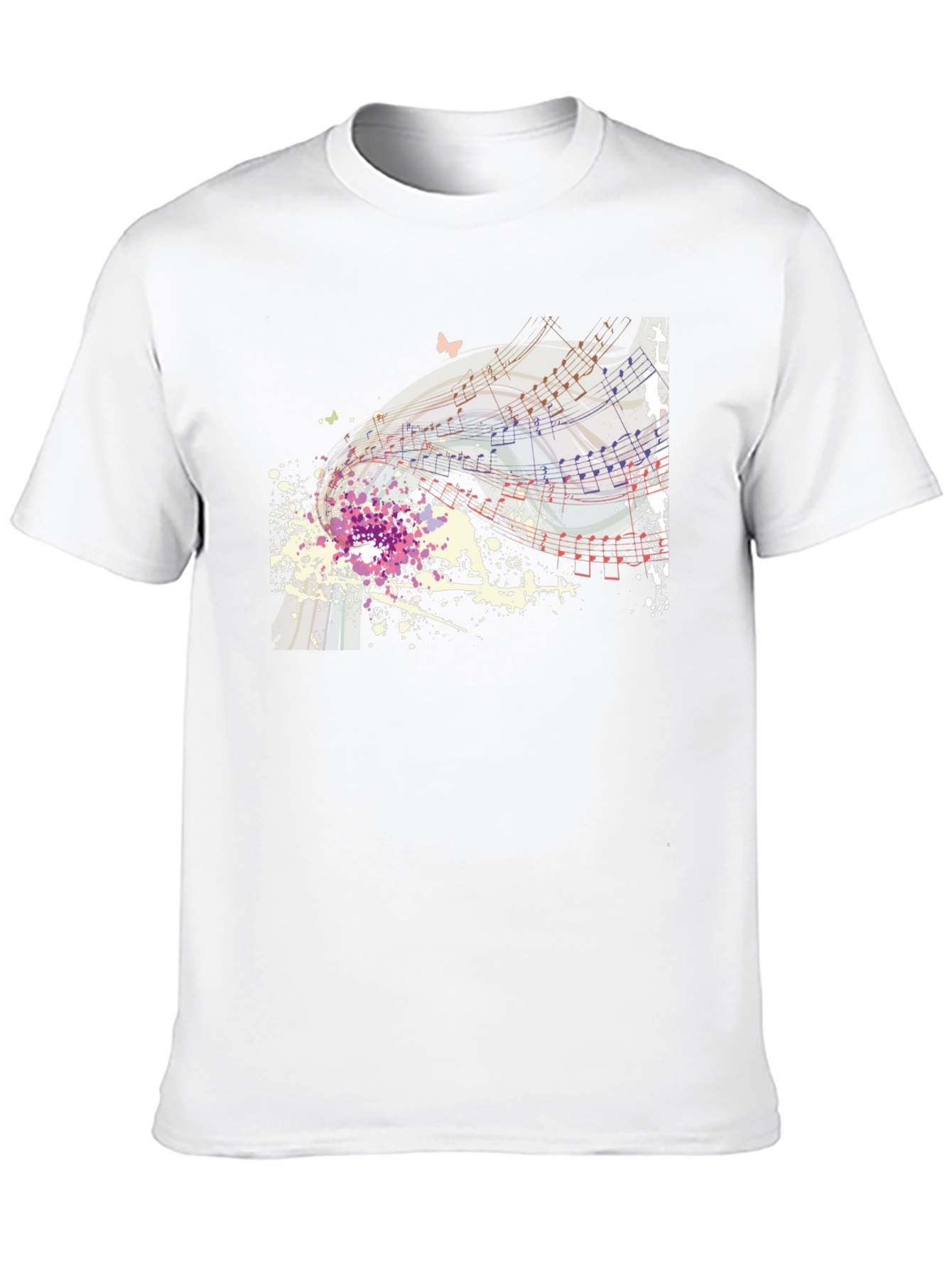Musical Notes Butterfly Graphic Black T-Shirt