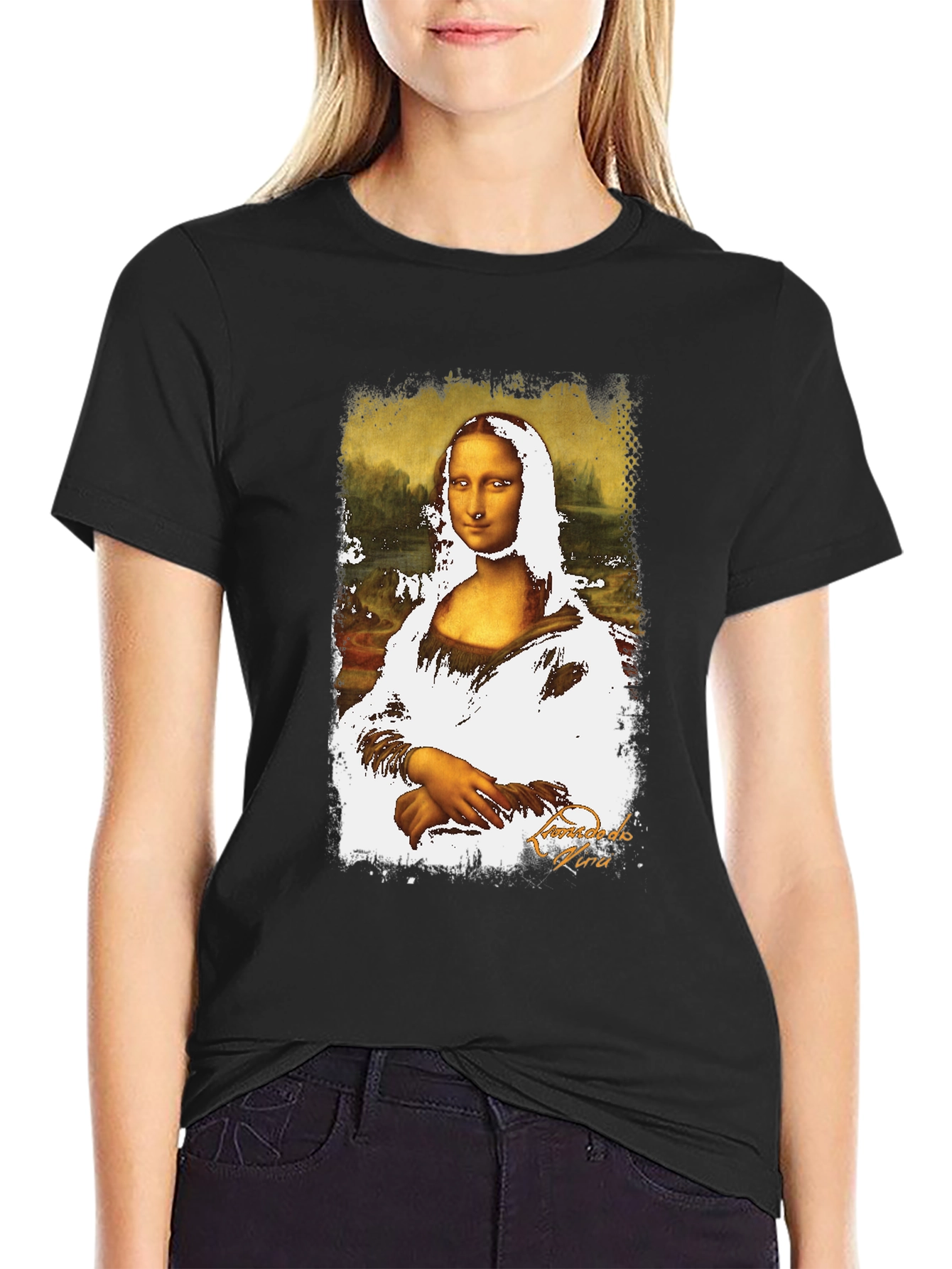 Mona Lisa Graphic Print Black T-Shirt