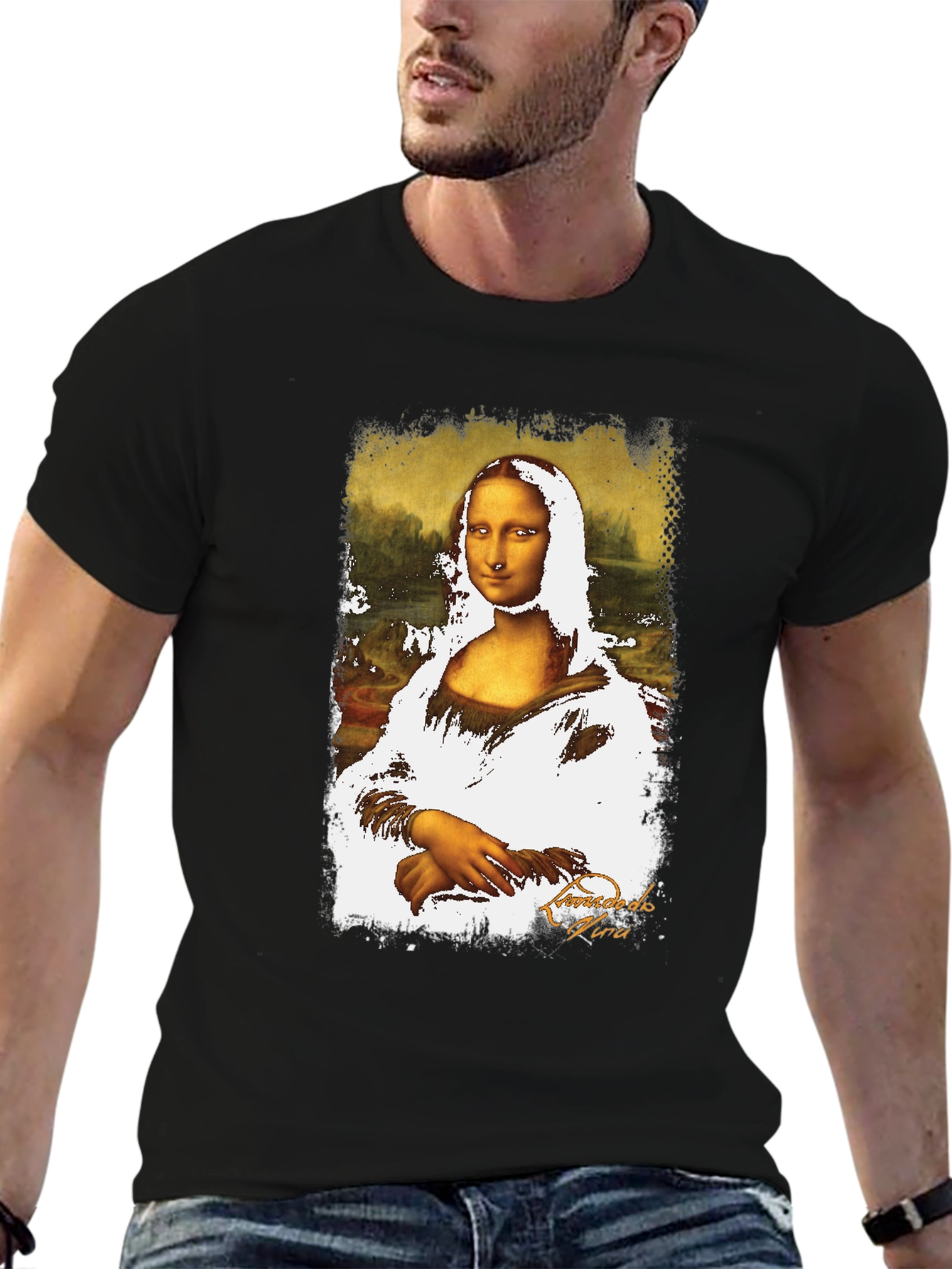 Mona Lisa Graphic Print Black T-Shirt