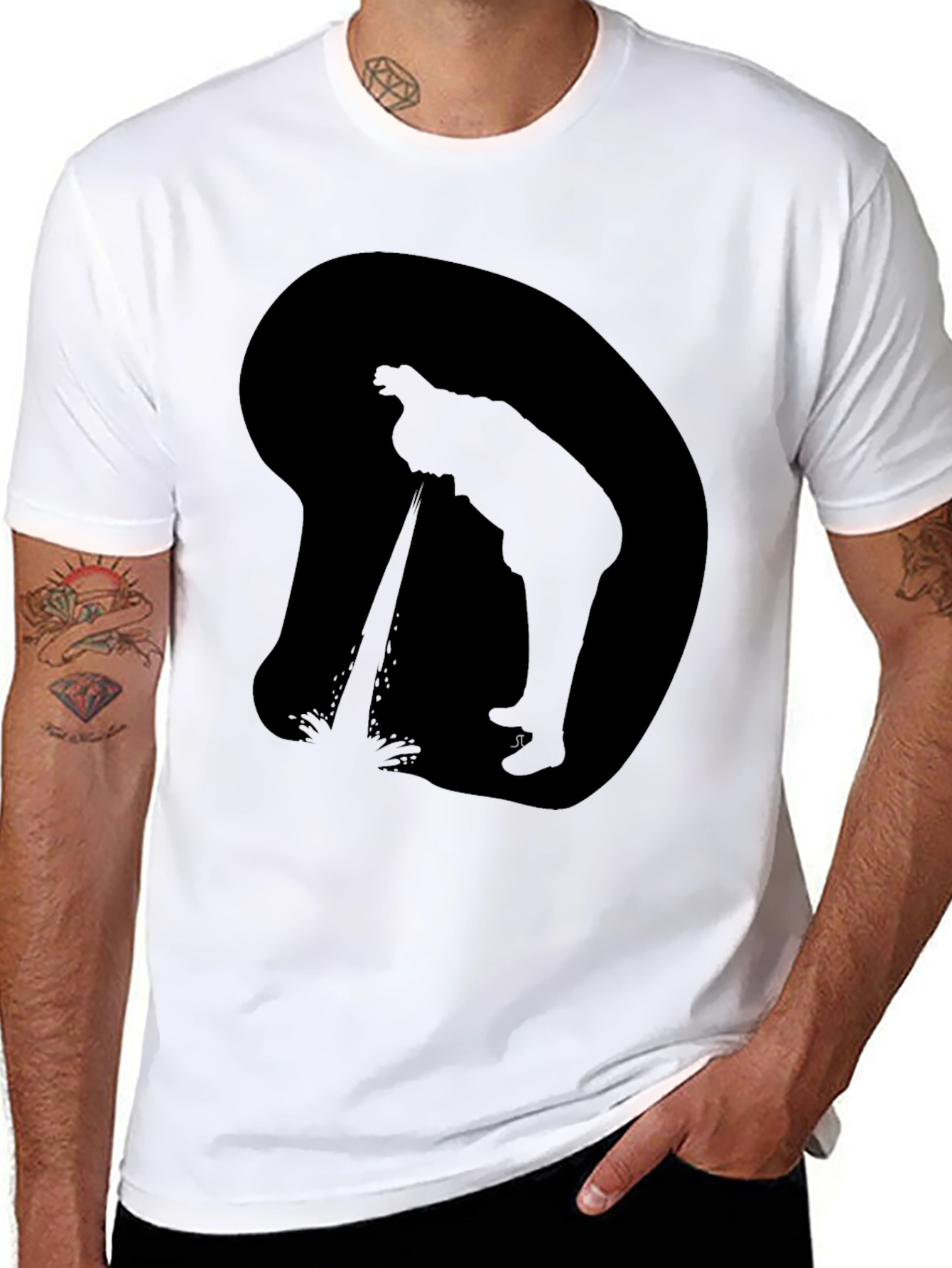 Silhouette Peeing T-Shirt - Black Graphic Tee