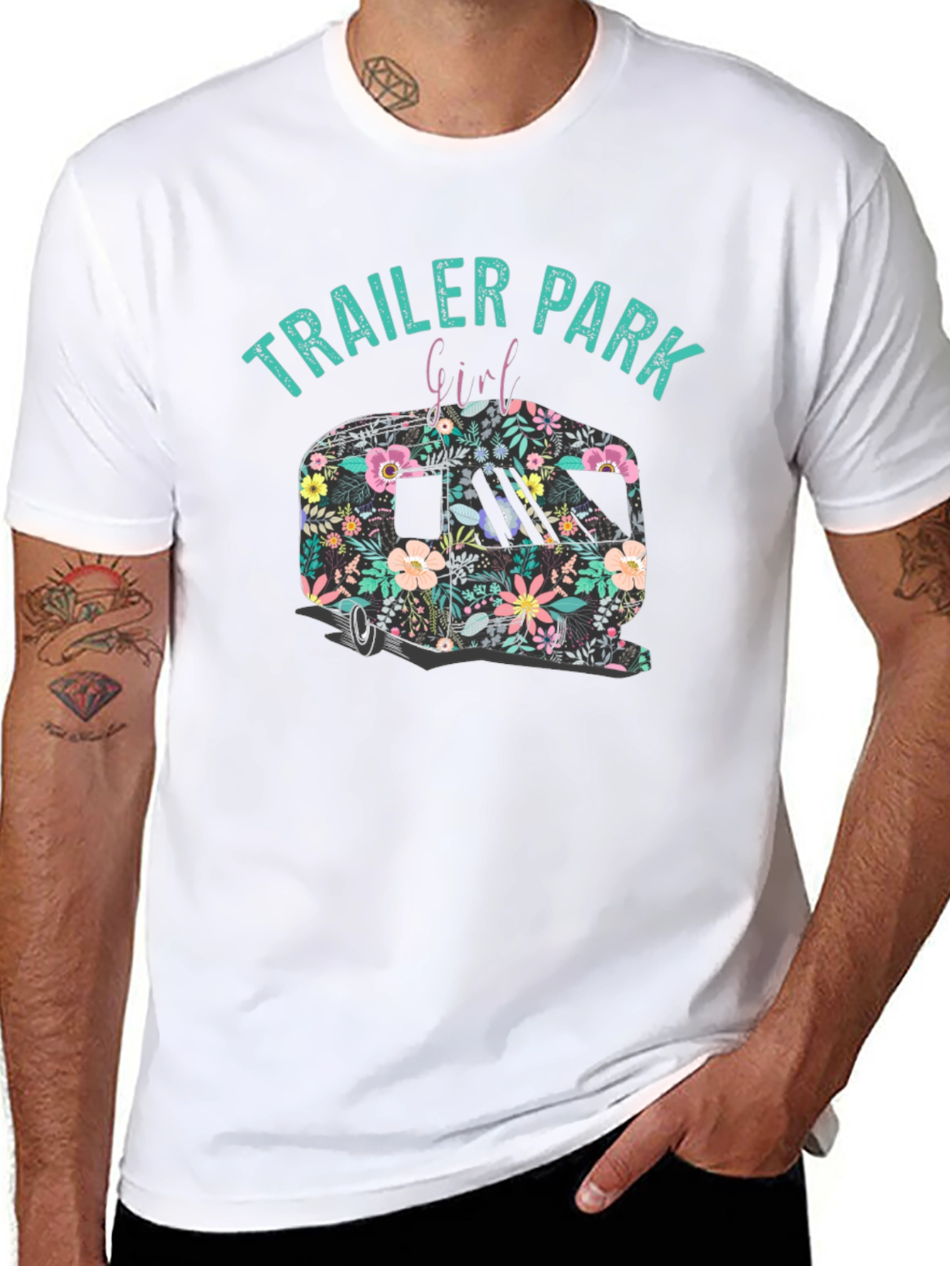 Trailer Park Girl Floral Camper Black T-Shirt