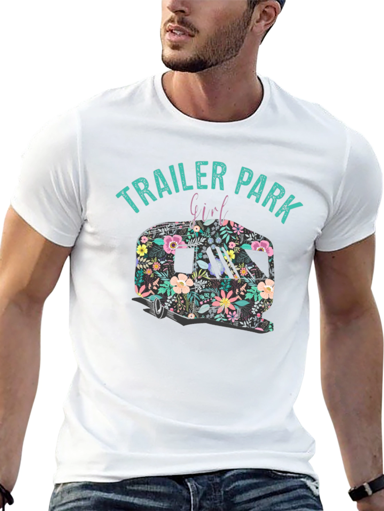 Trailer Park Girl Floral Camper Black T-Shirt
