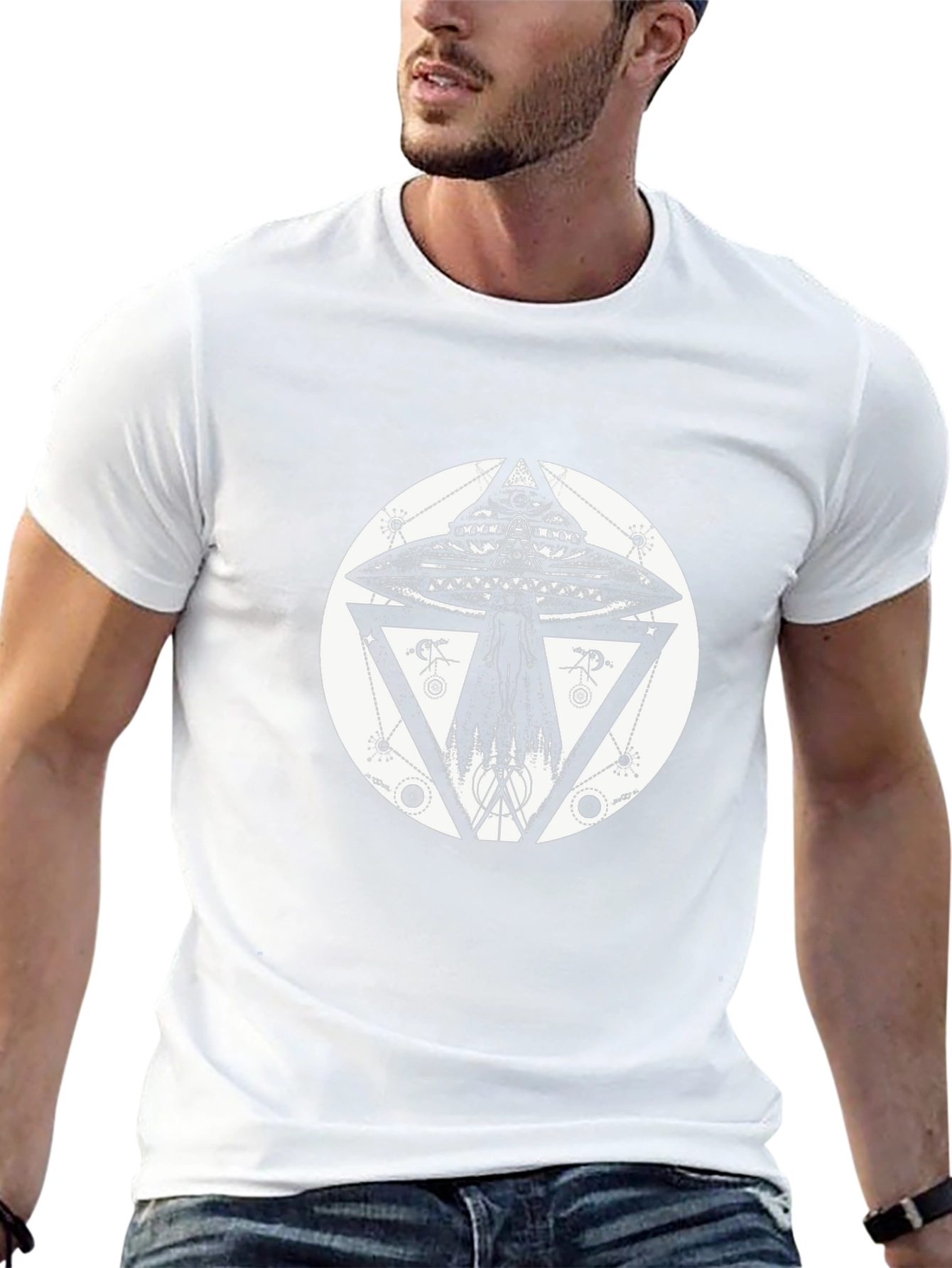 UFO Geometric Print Black T-Shirt