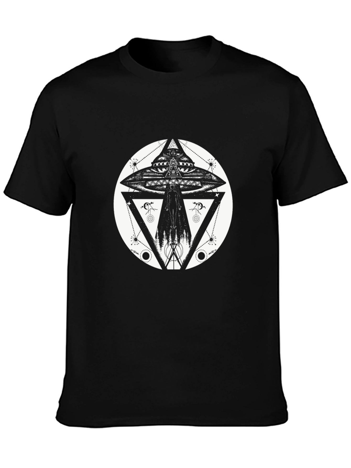 UFO Geometric Print Black T-Shirt