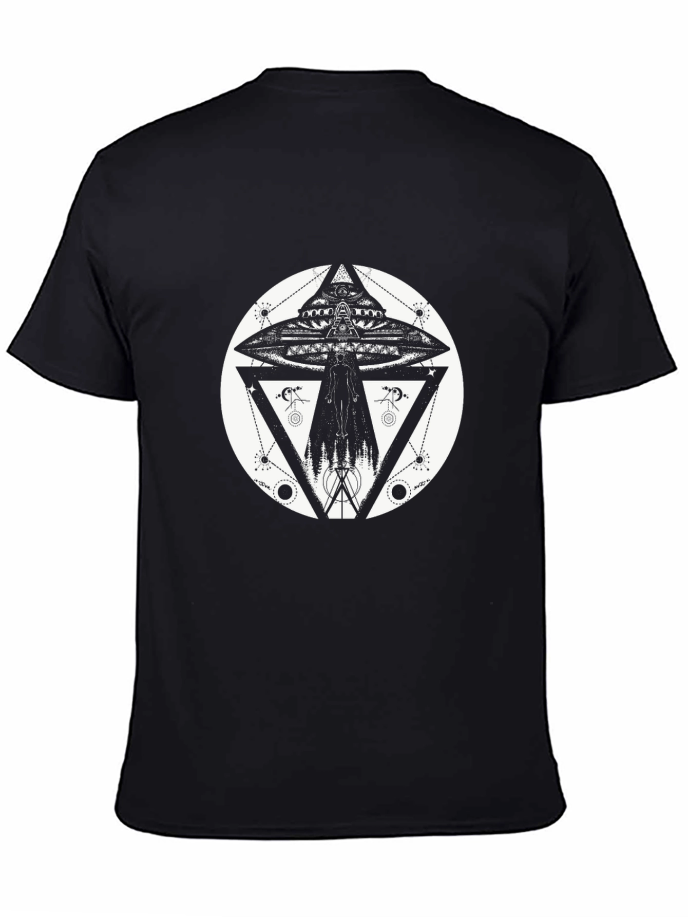UFO Geometric Print Black T-Shirt