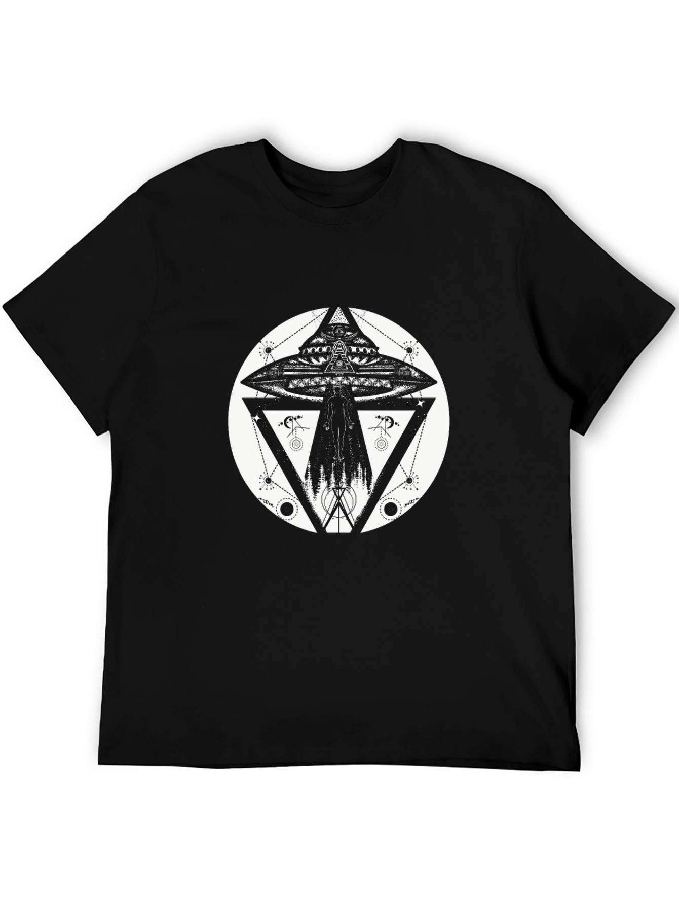UFO Geometric Print Black T-Shirt