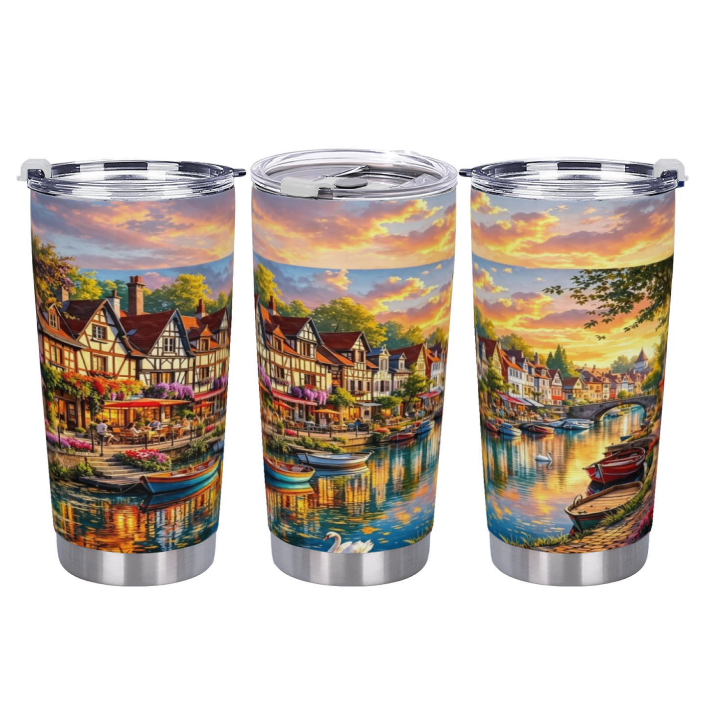 Golden Hour Half-Timber Riverside Village 20oz Travel Cup