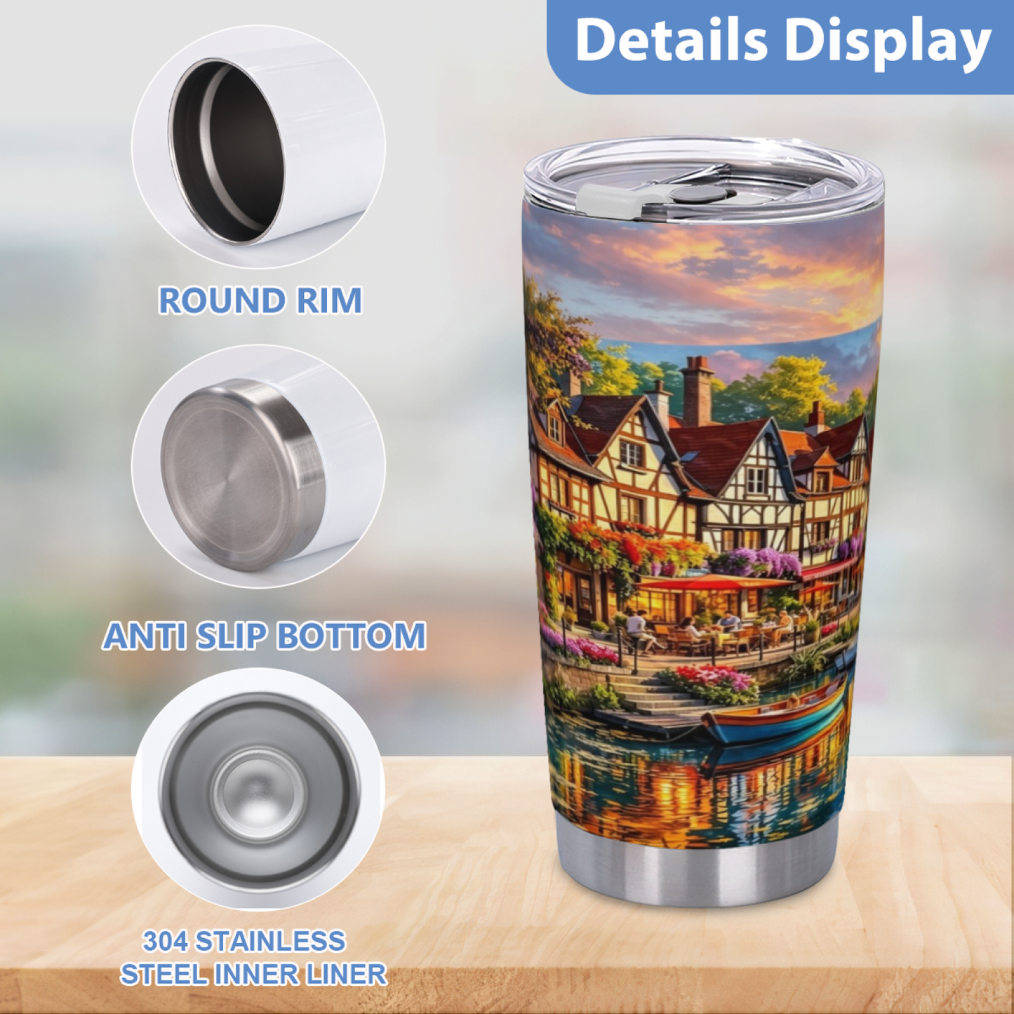 Golden Hour Half-Timber Riverside Village 20oz Travel Cup