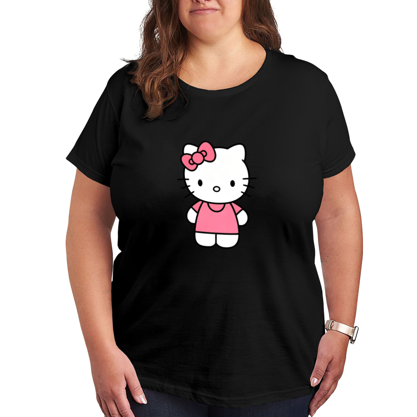 Simple Classic Standing Hello Kitty Basic Plus?Size Women Tee