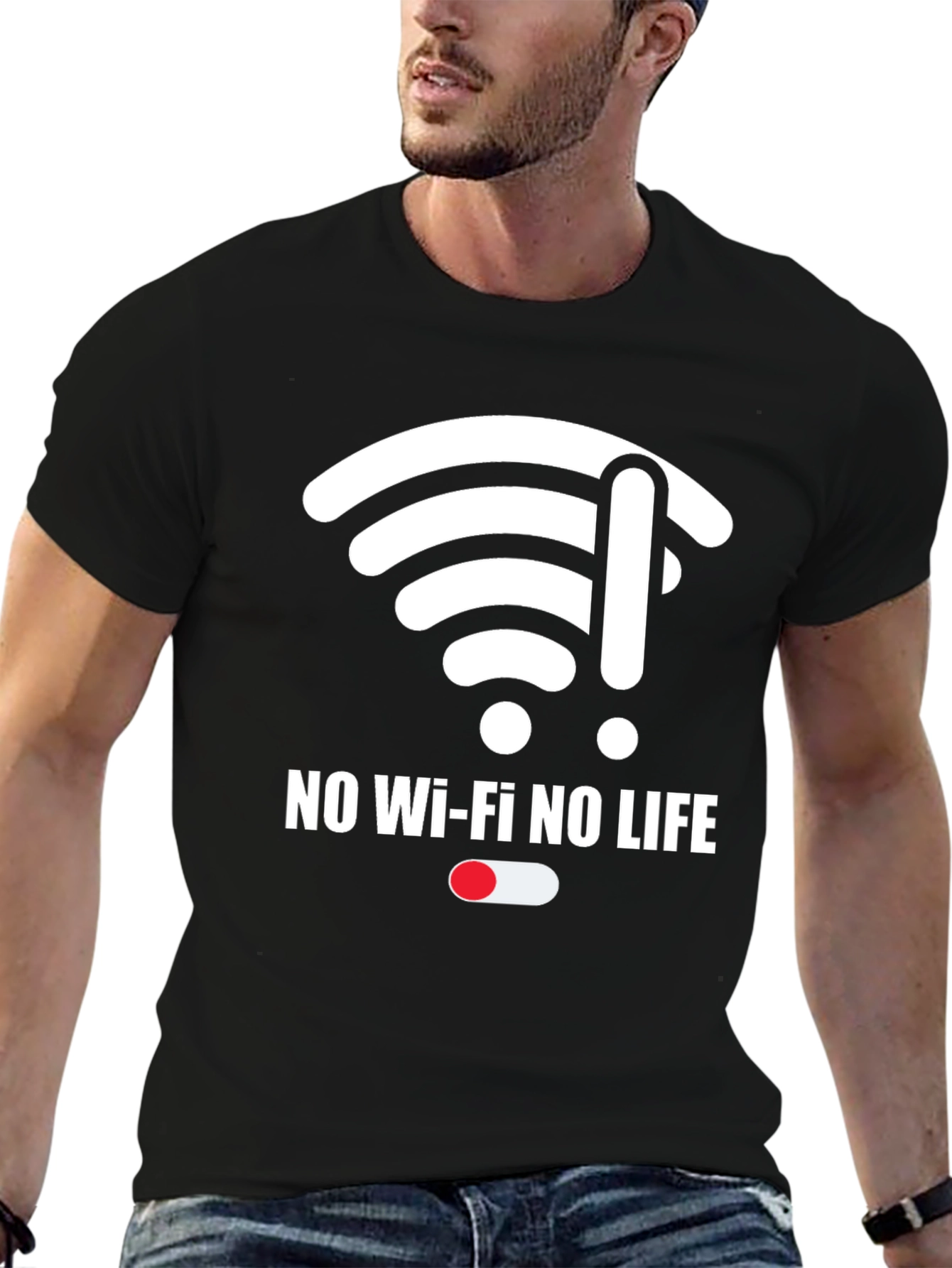 No Wi-Fi No Life Graphic Tee - Black Cotton