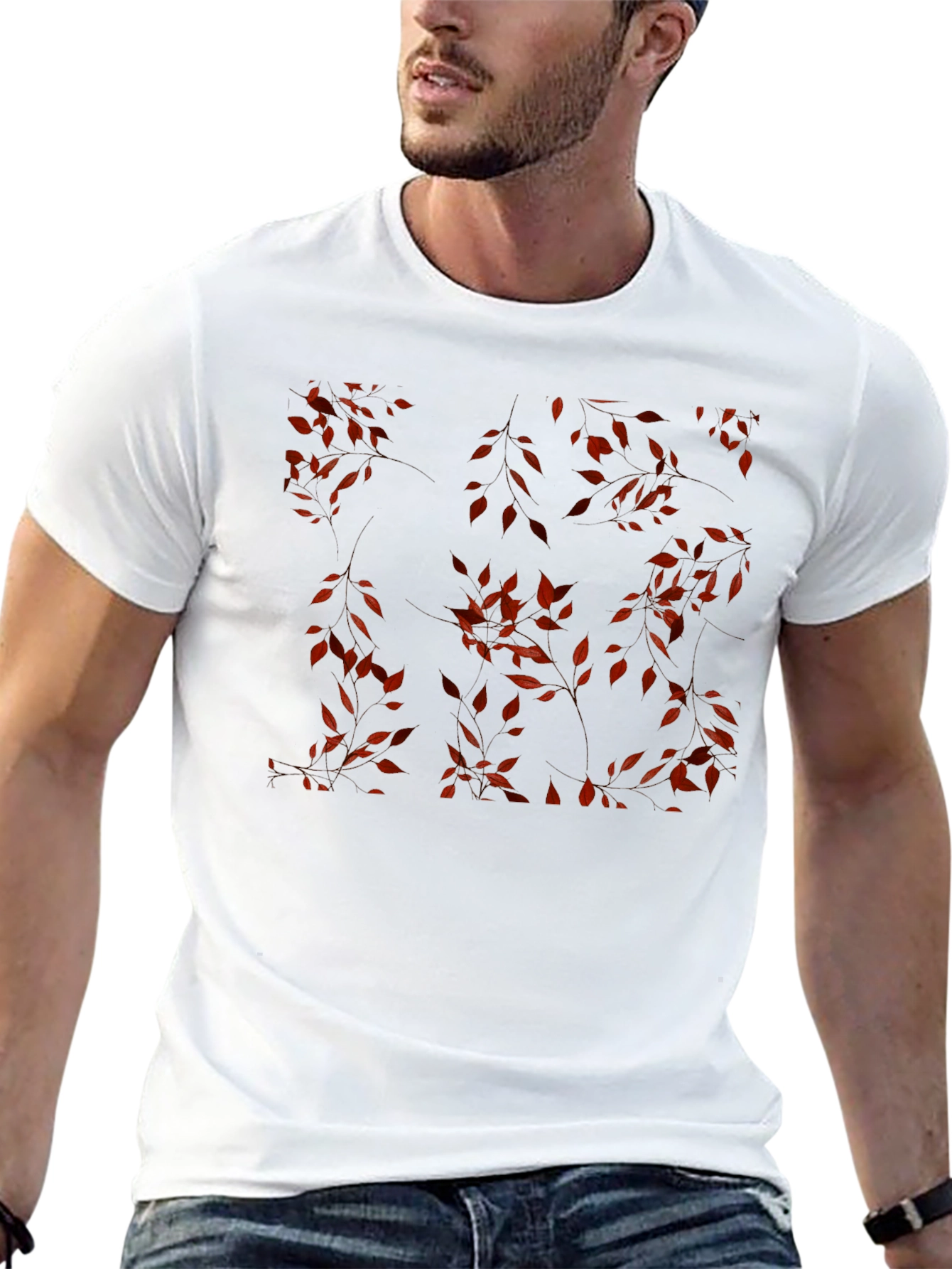Autumn Leaves Pattern Black T-Shirt
