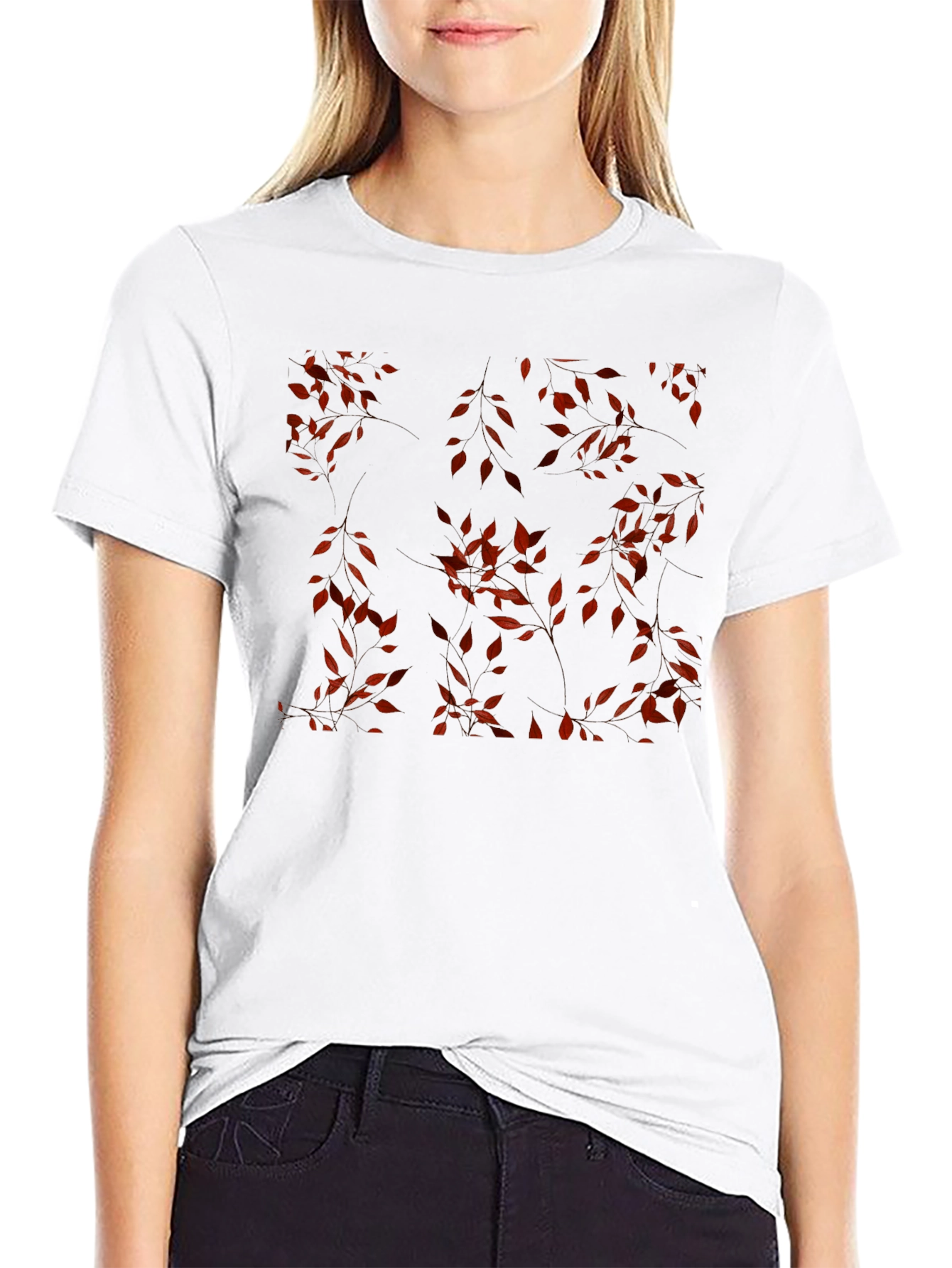 Autumn Leaves Pattern Black T-Shirt