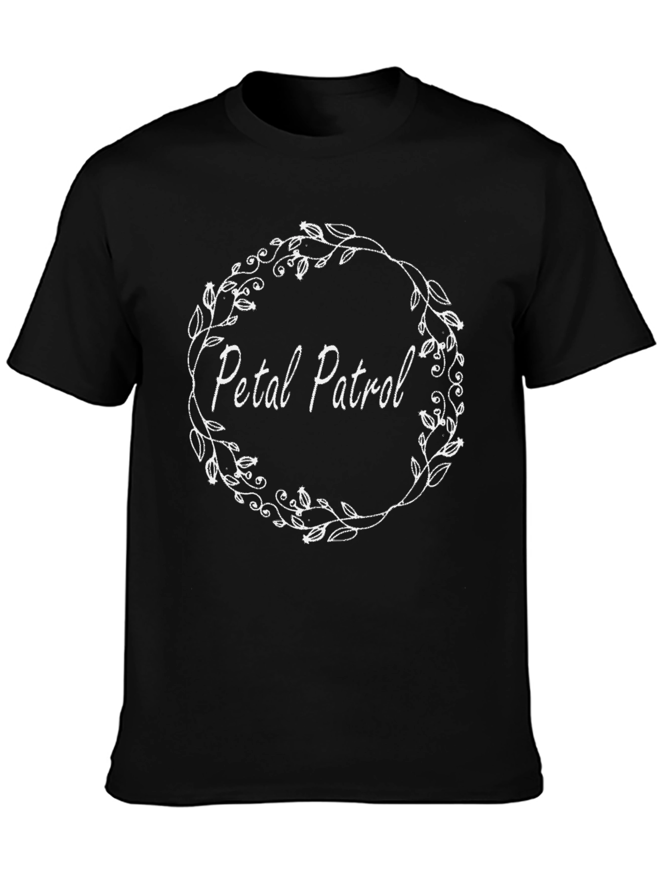 Petal Patrol Floral Wreath Black T-Shirt