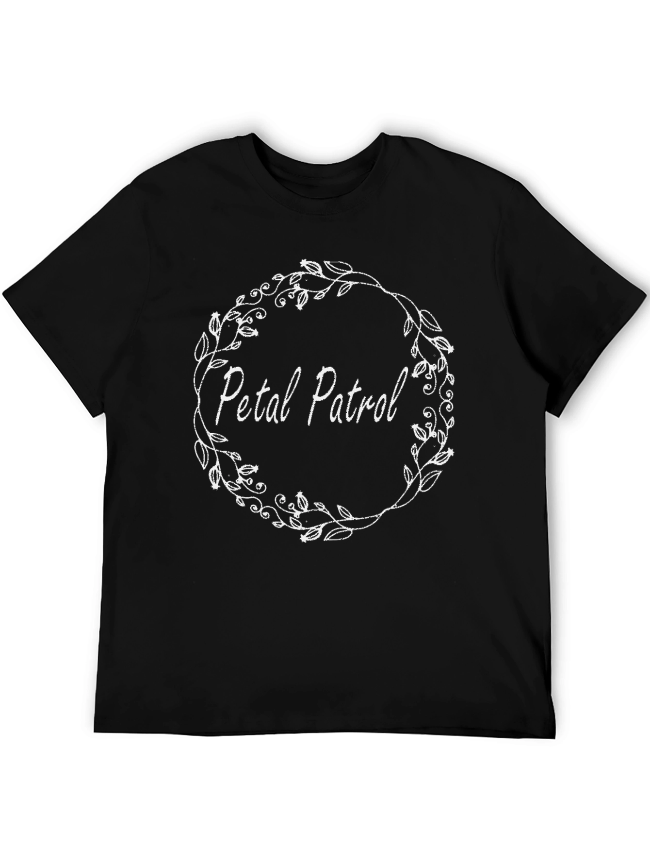 Petal Patrol Floral Wreath Black T-Shirt