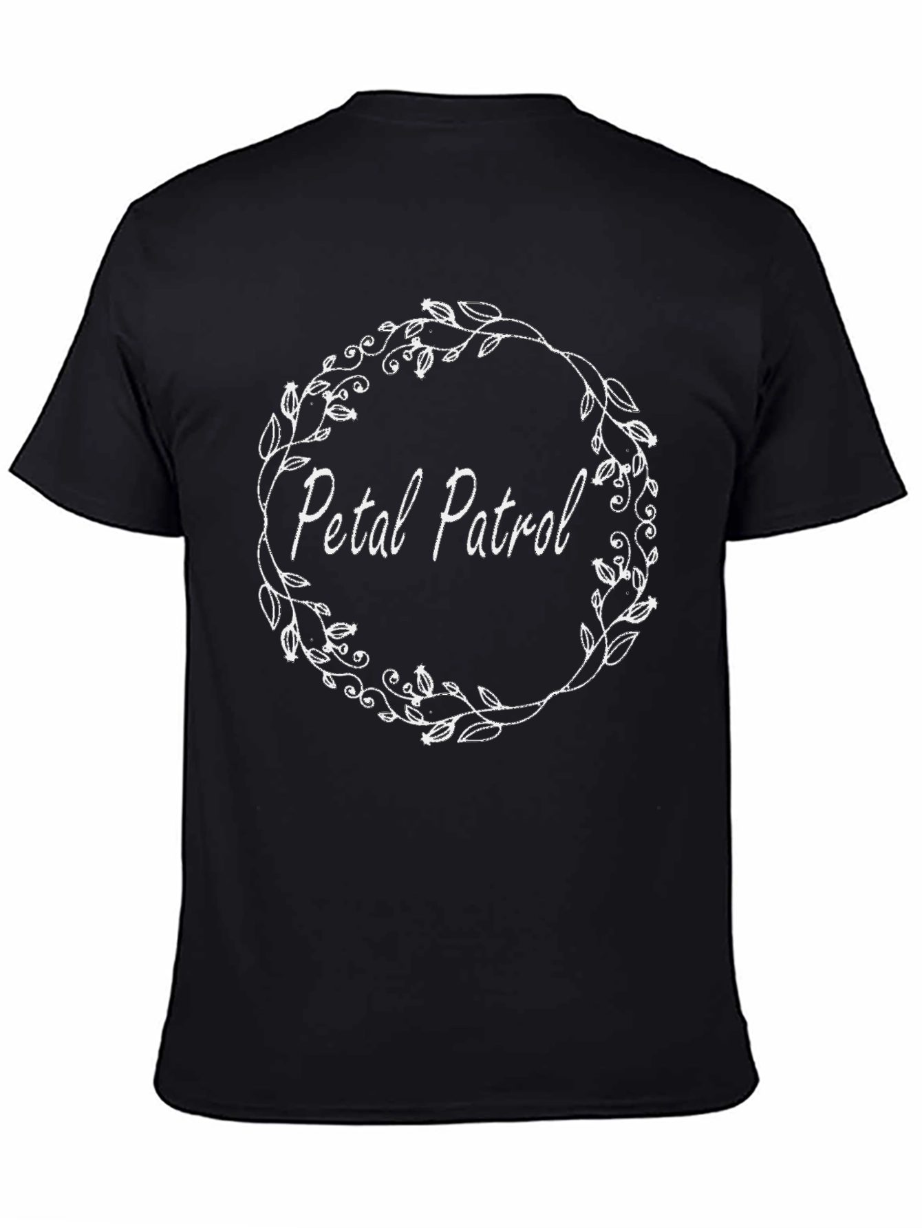 Petal Patrol Floral Wreath Black T-Shirt