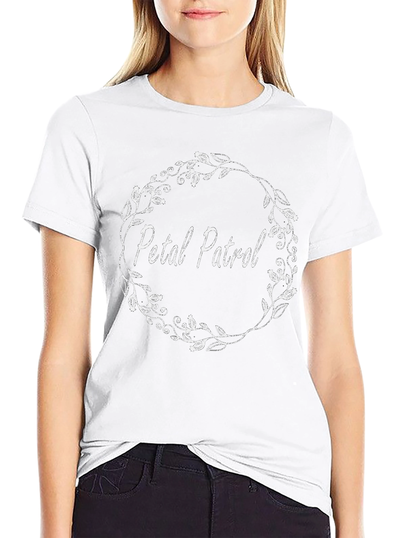 Petal Patrol Floral Wreath Black T-Shirt