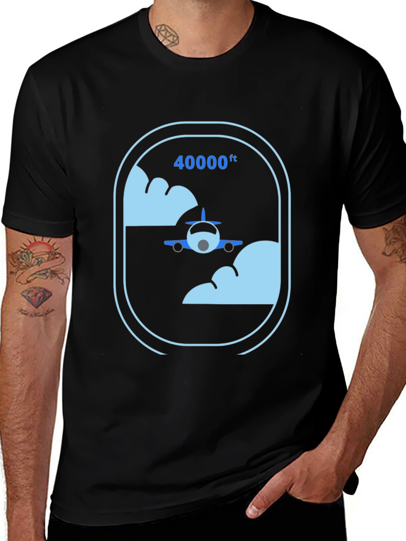 Airplane at 40000ft Graphic Black T-Shirt