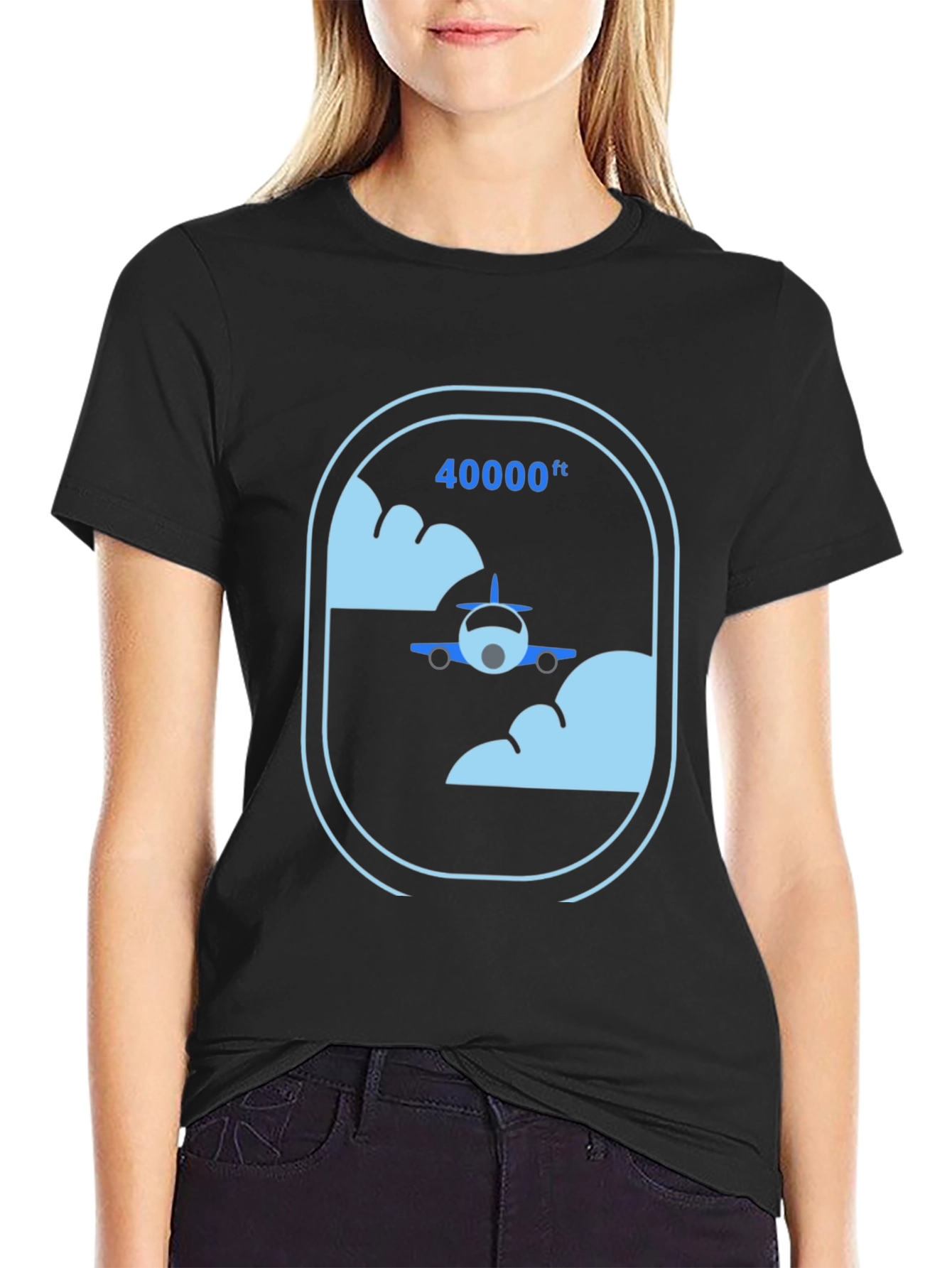 Airplane at 40000ft Graphic Black T-Shirt