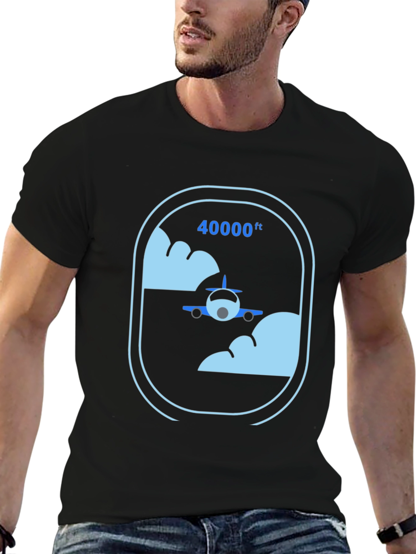 Airplane at 40000ft Graphic Black T-Shirt
