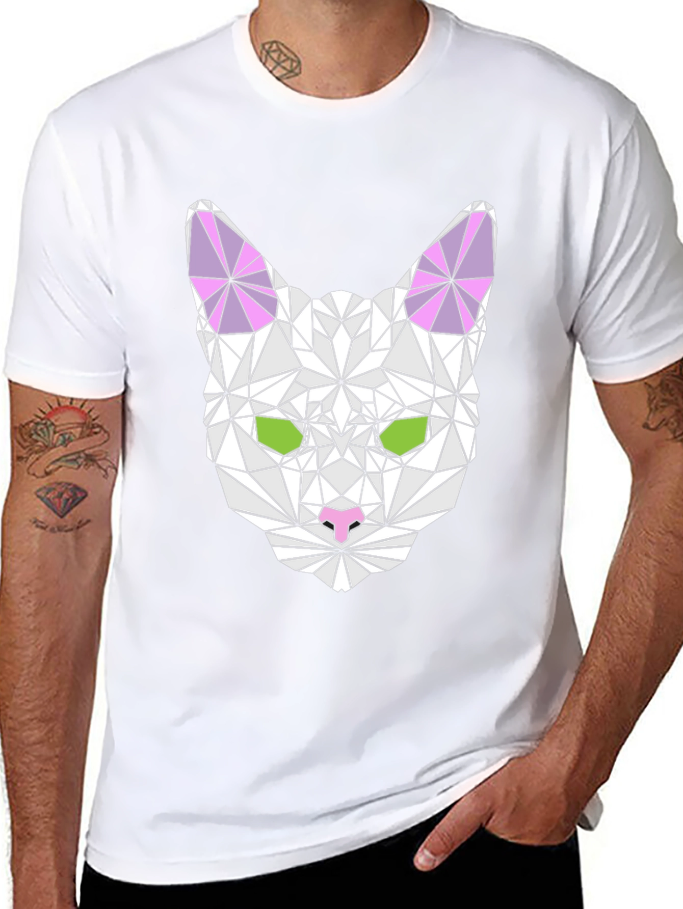Geometric Cat Graphic Tee - Modern Style