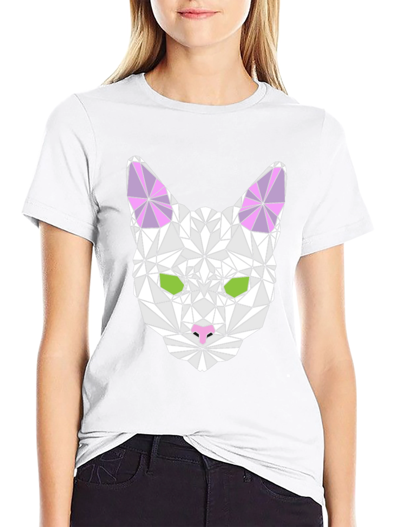 Geometric Cat Graphic Tee - Modern Style