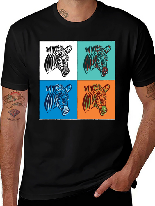 Zebra Pop Art Graphic Tee - Stylish Black T-Shirt