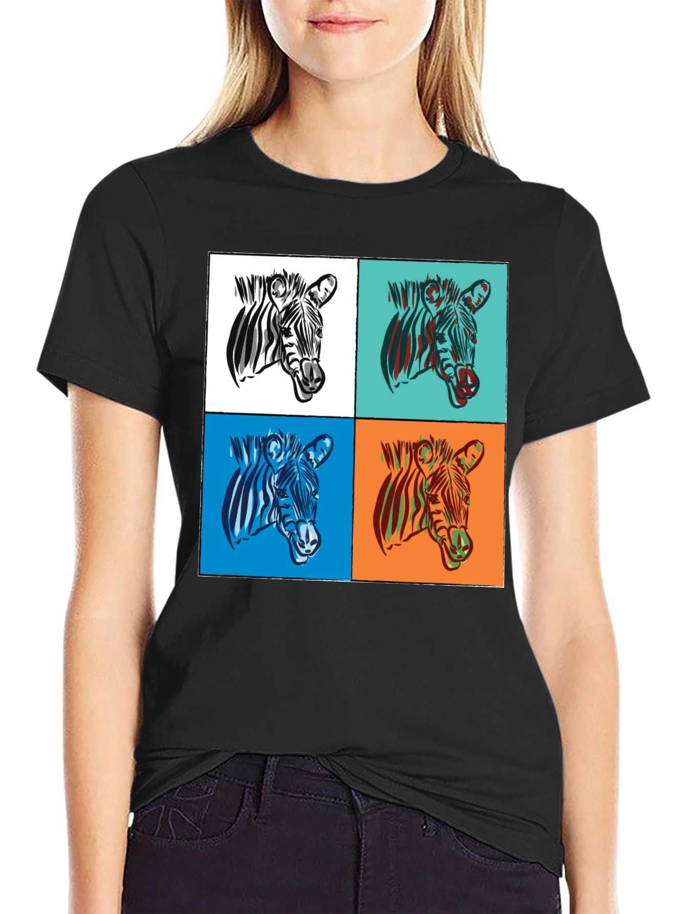 Zebra Pop Art Graphic Tee - Stylish Black T-Shirt