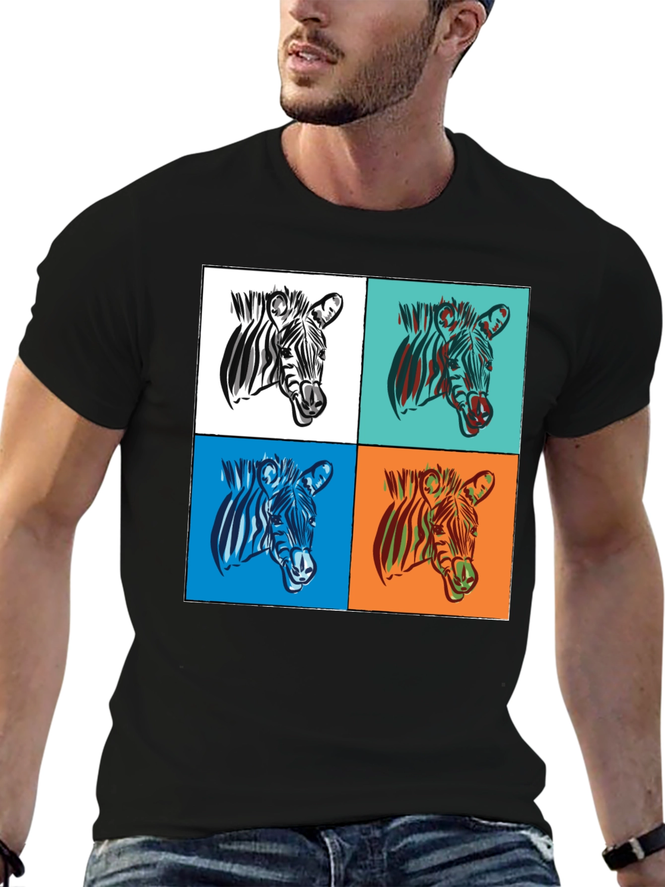 Zebra Pop Art Graphic Tee - Stylish Black T-Shirt