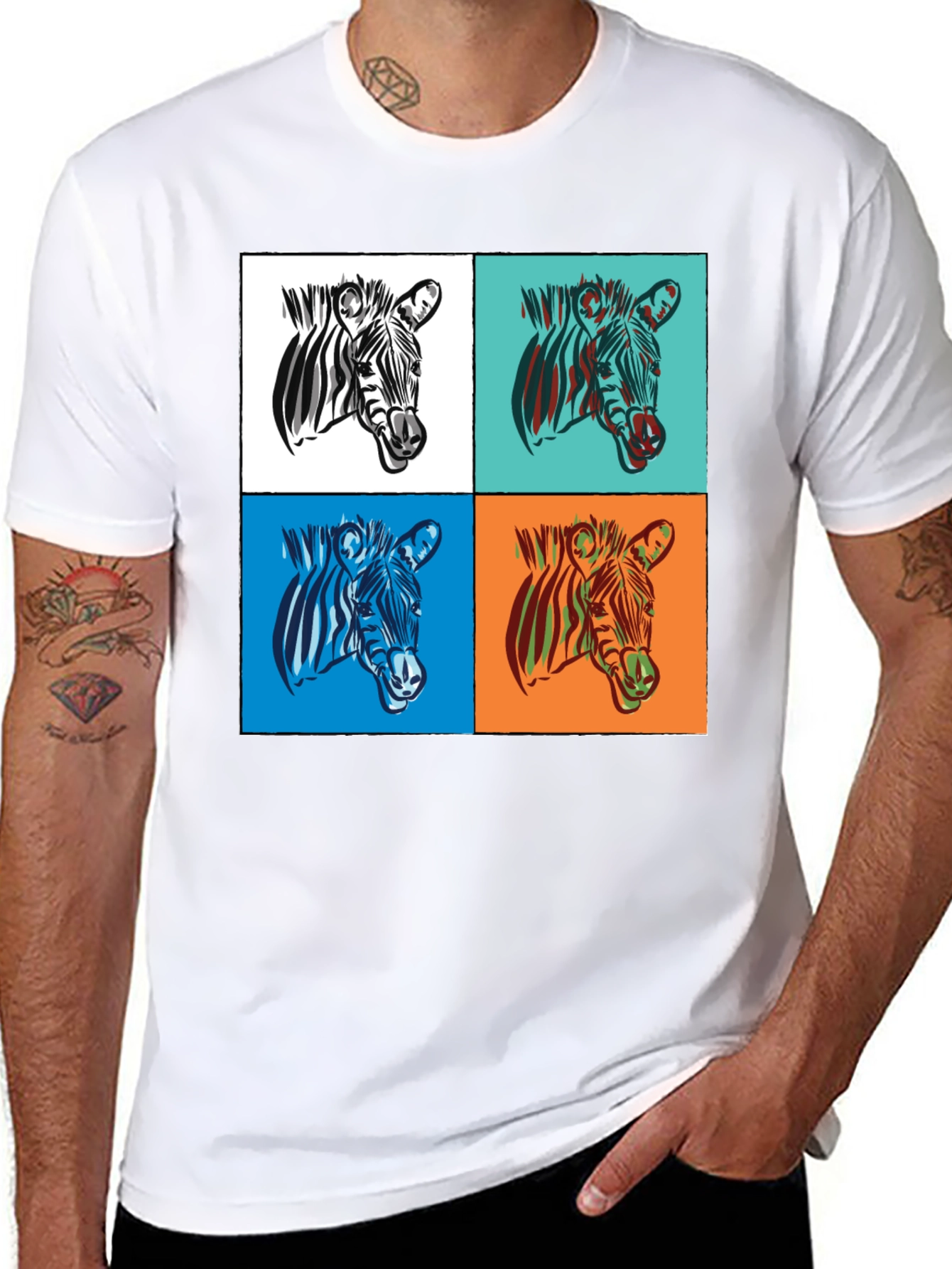 Zebra Pop Art Graphic Tee - Stylish Black T-Shirt