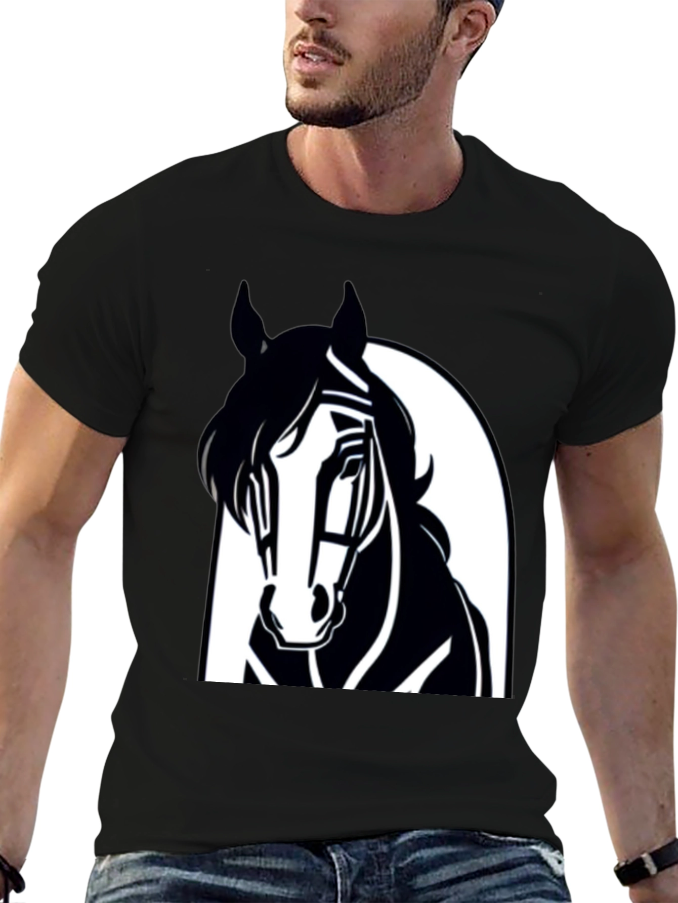 Mens Black Horse Graphic Tee