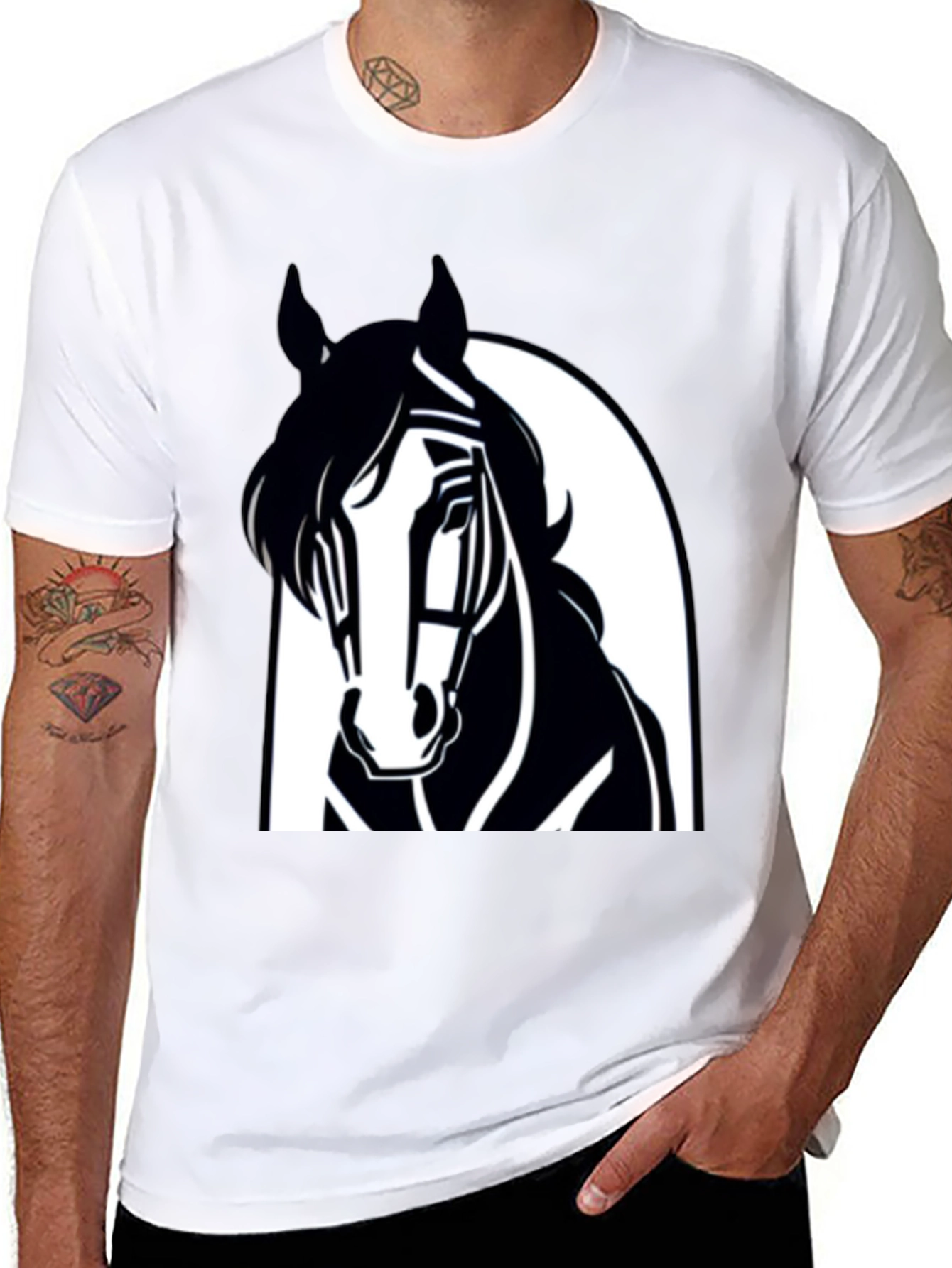 Mens Black Horse Graphic Tee