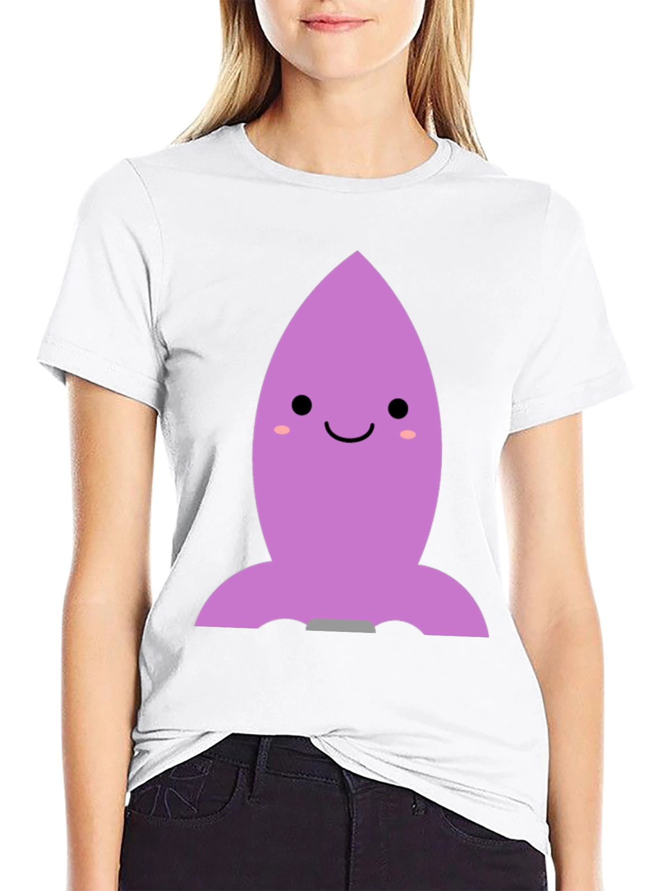Cute Cartoon Rocket T-Shirt - Black Cotton Blend