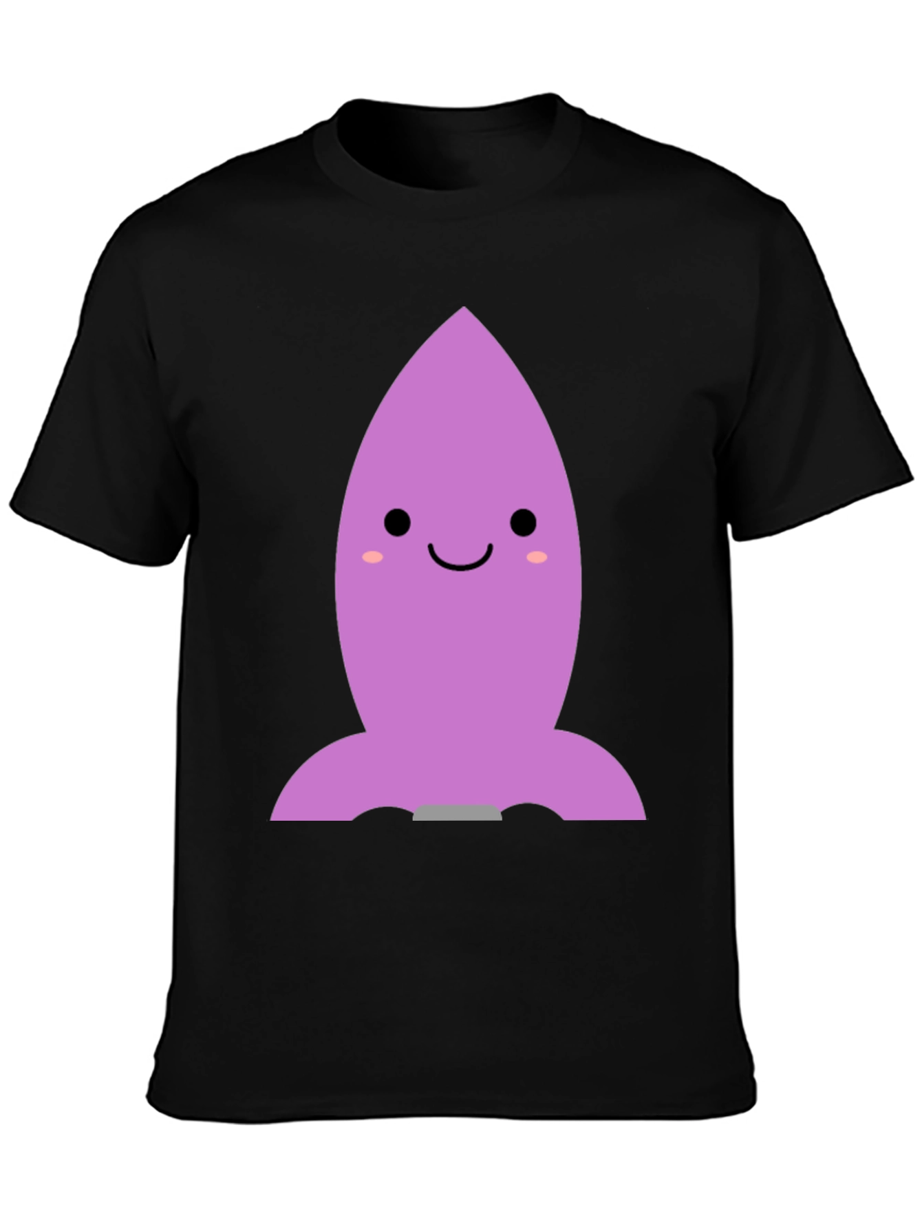Cute Cartoon Rocket T-Shirt - Black Cotton Blend
