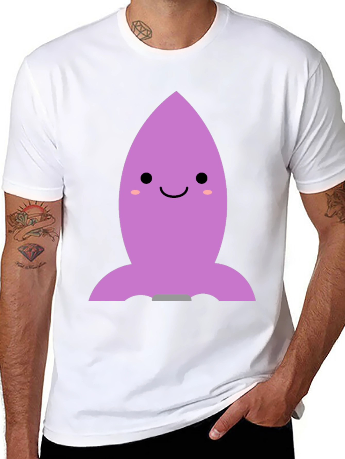 Cute Cartoon Rocket T-Shirt - Black Cotton Blend