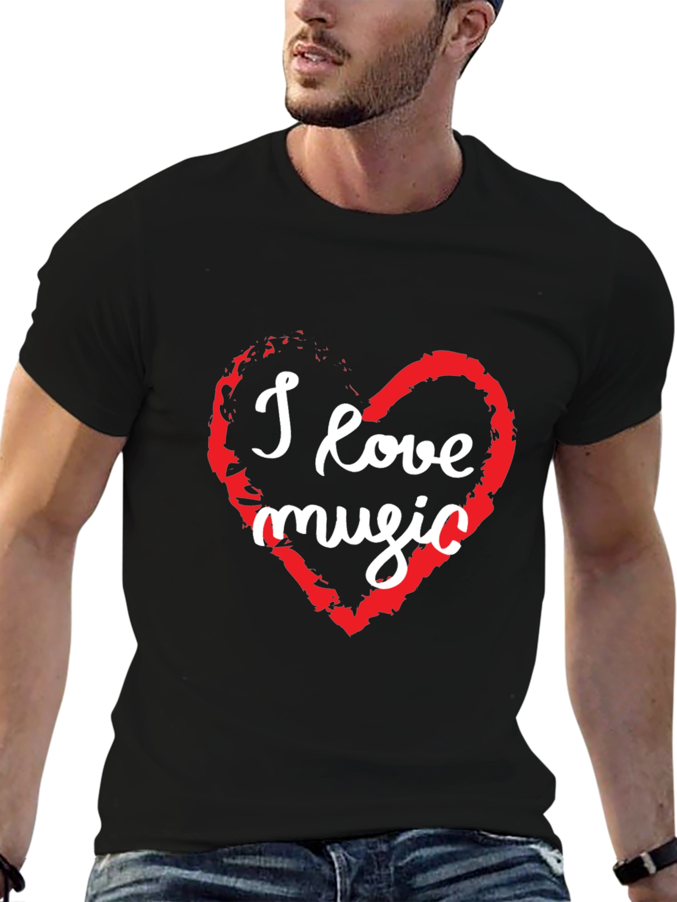I Love Music Graphic T-Shirt - Black