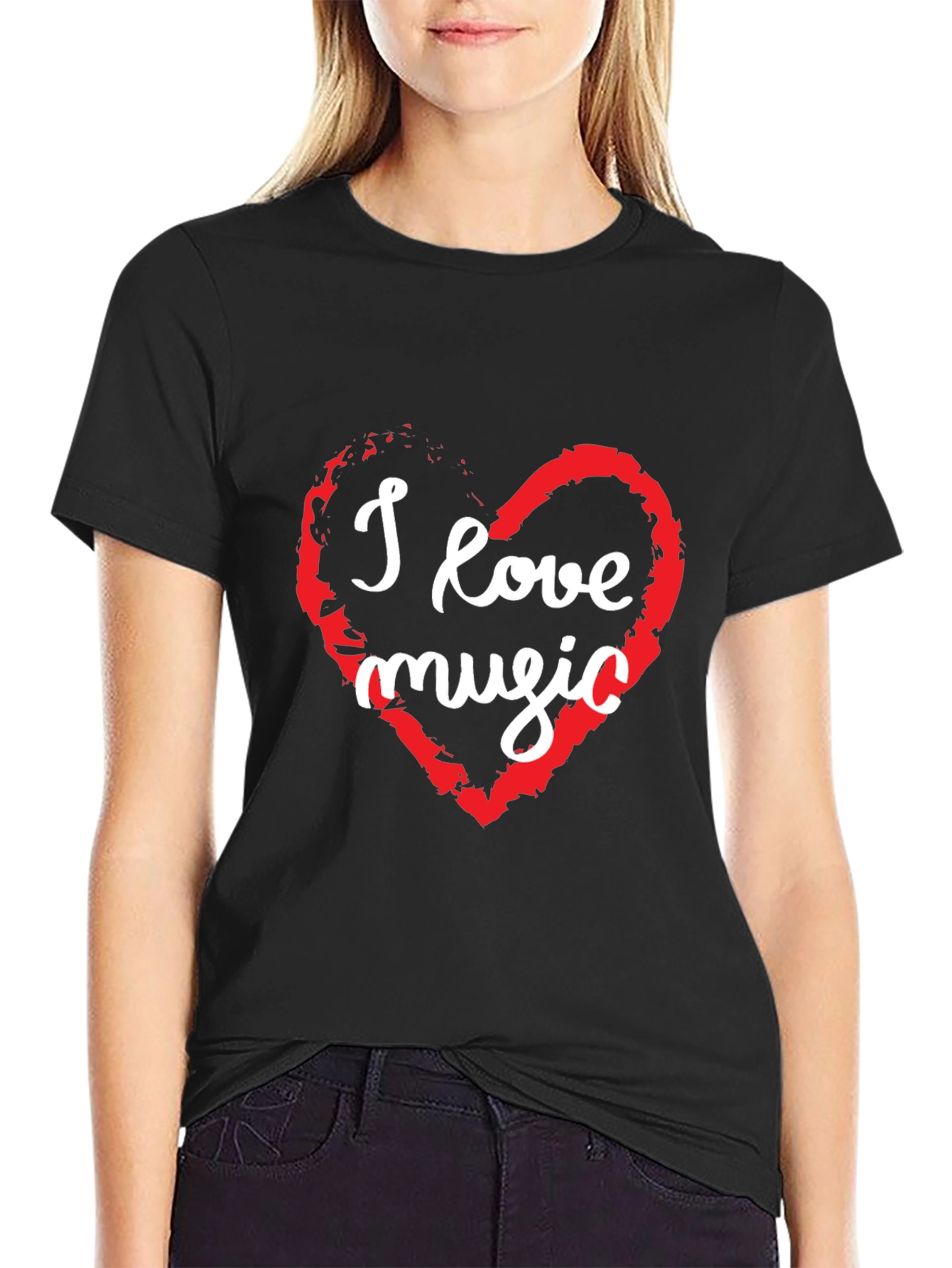 I Love Music Graphic T-Shirt - Black