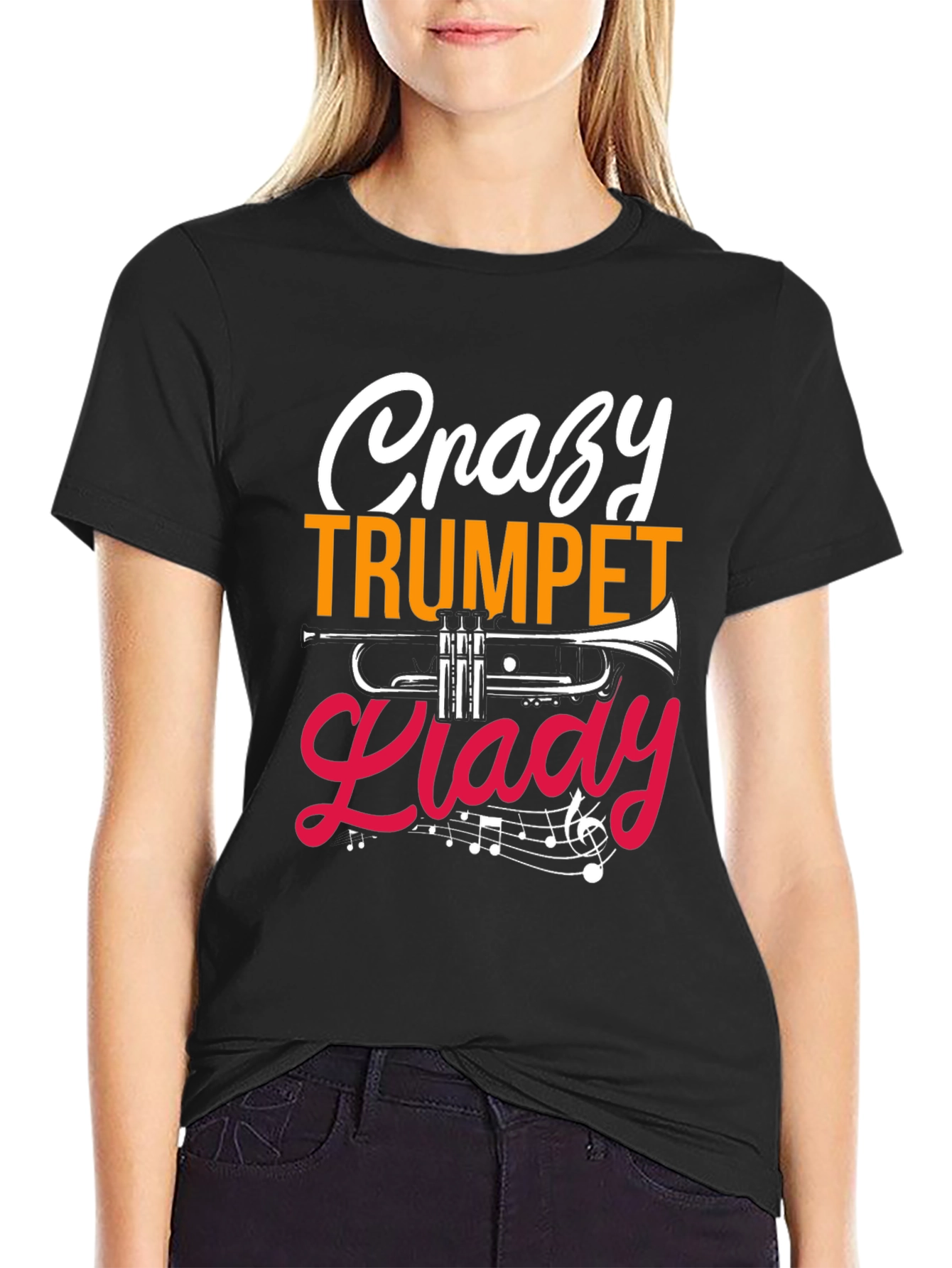 Crazy Trumpet Lady Graphic Tee - Musician T-Shirt