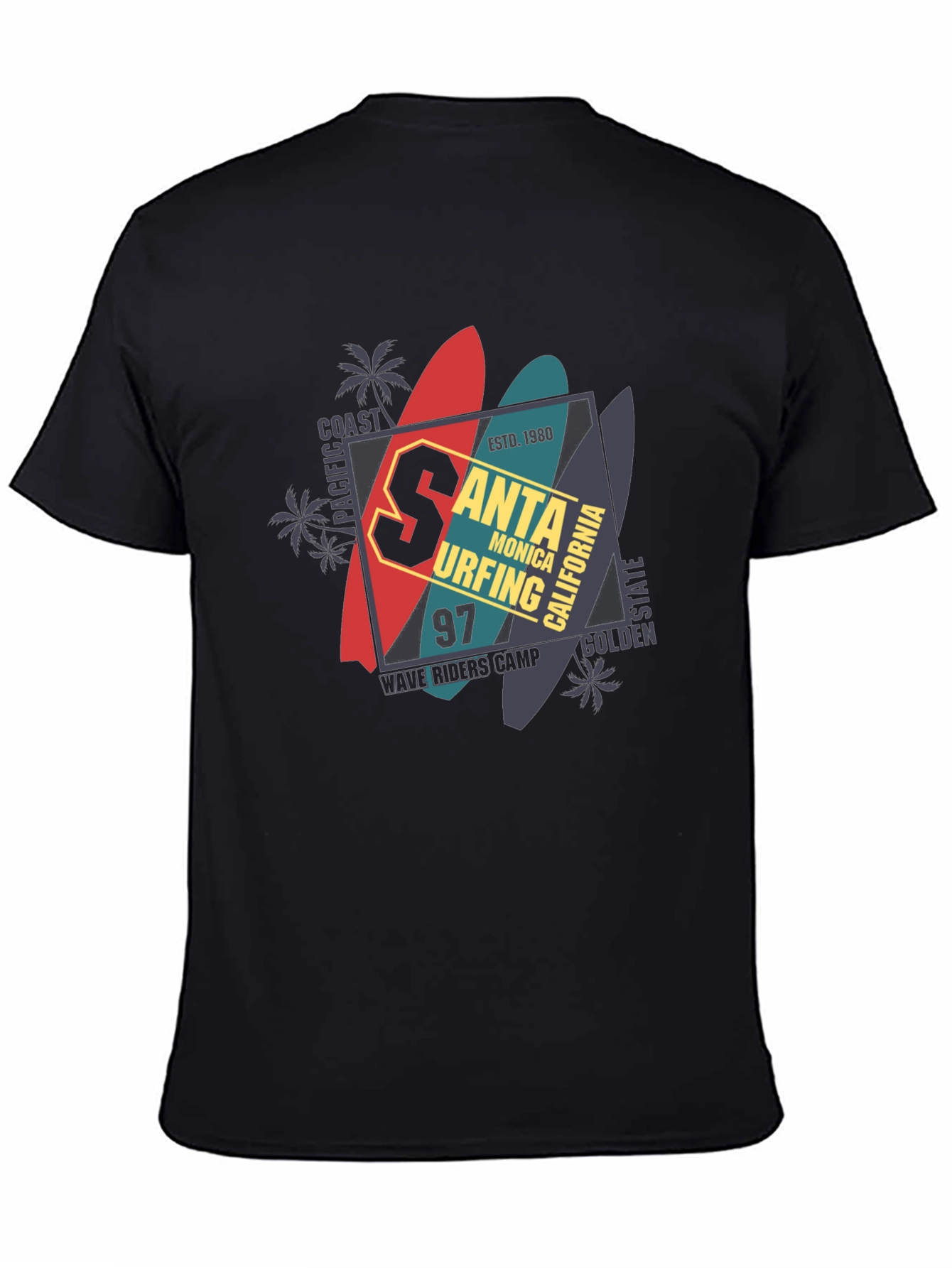 Santa Monica Surfing T-Shirt - Black