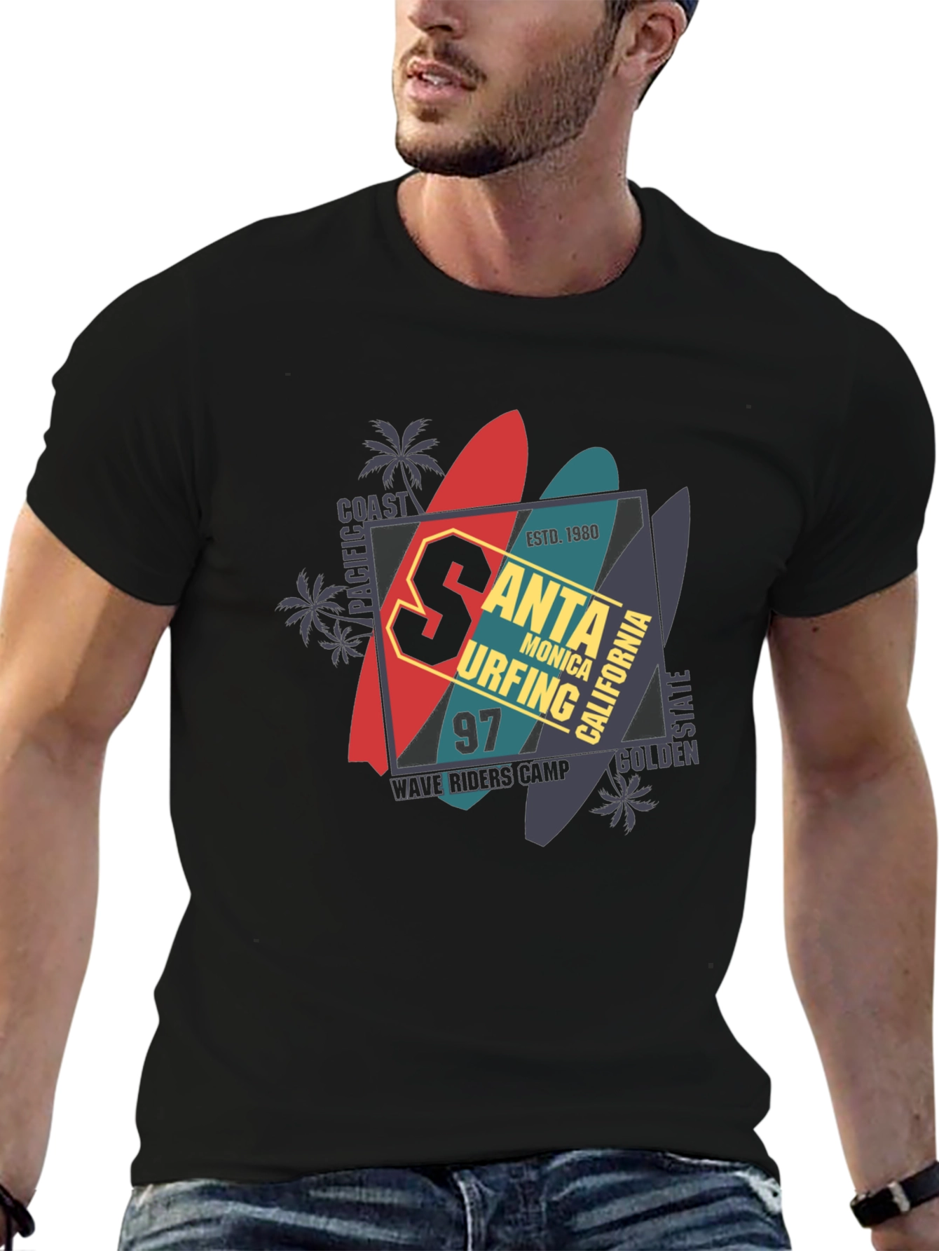 Santa Monica Surfing T-Shirt - Black
