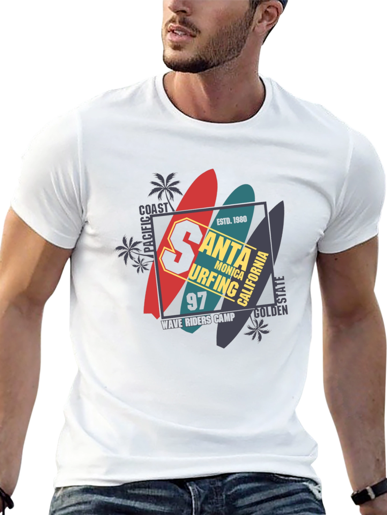 Santa Monica Surfing T-Shirt - Black