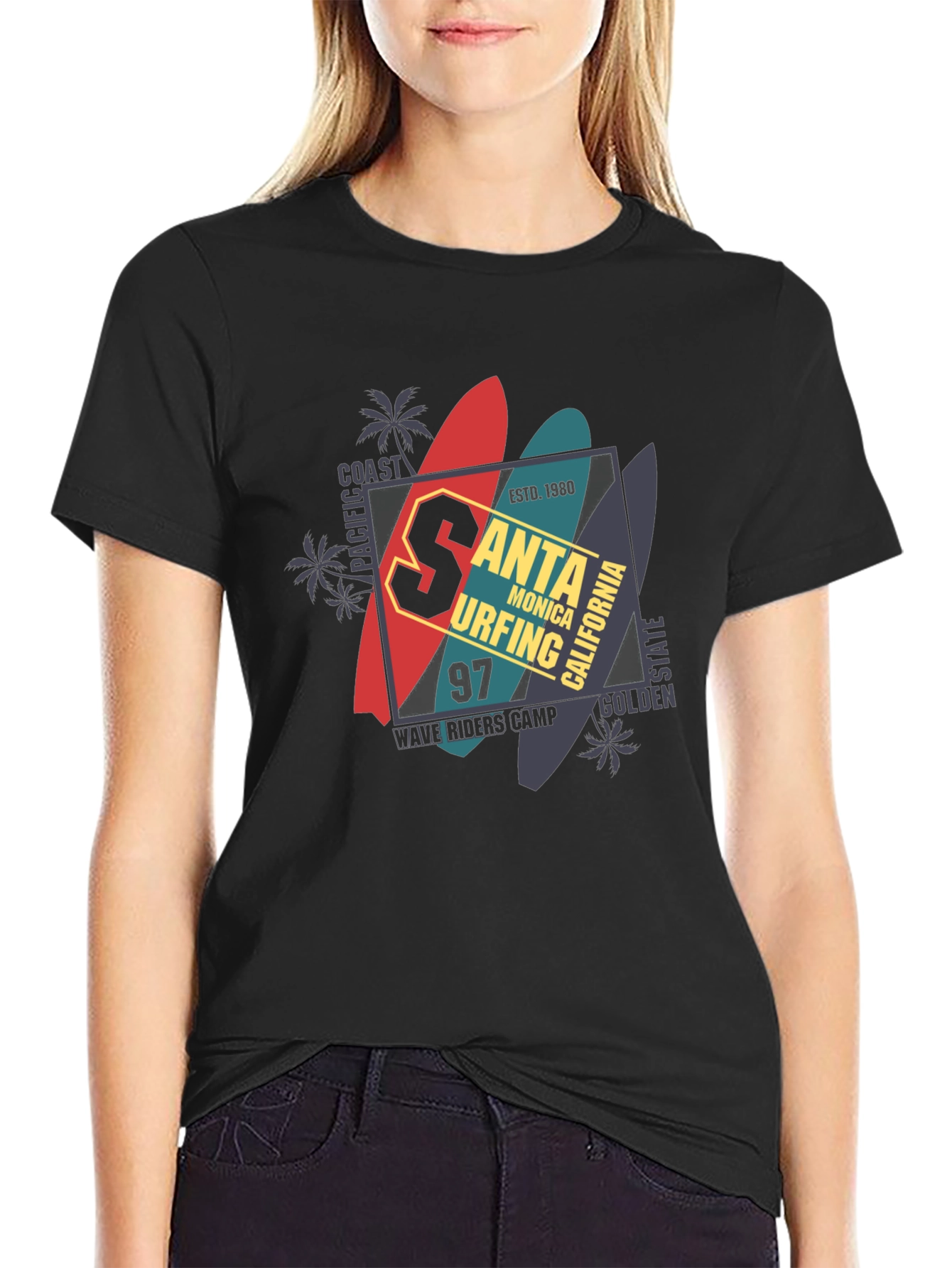 Santa Monica Surfing T-Shirt - Black
