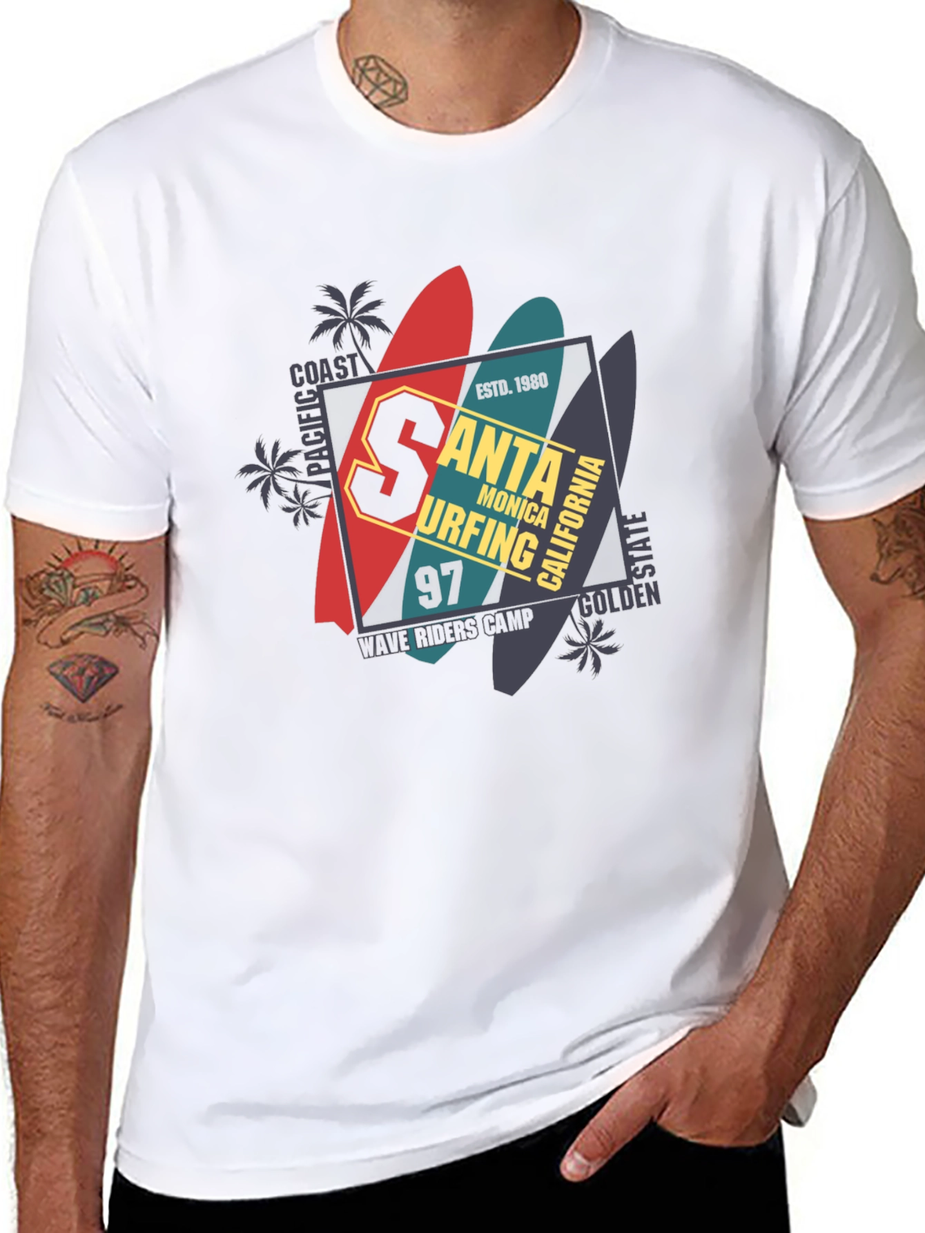 Santa Monica Surfing T-Shirt - Black