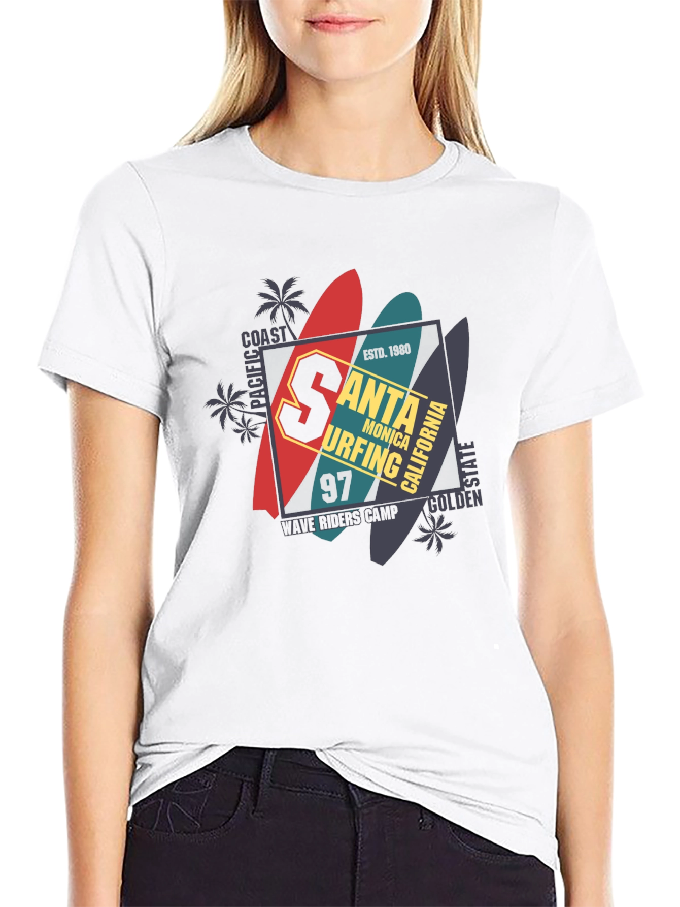 Santa Monica Surfing T-Shirt - Black