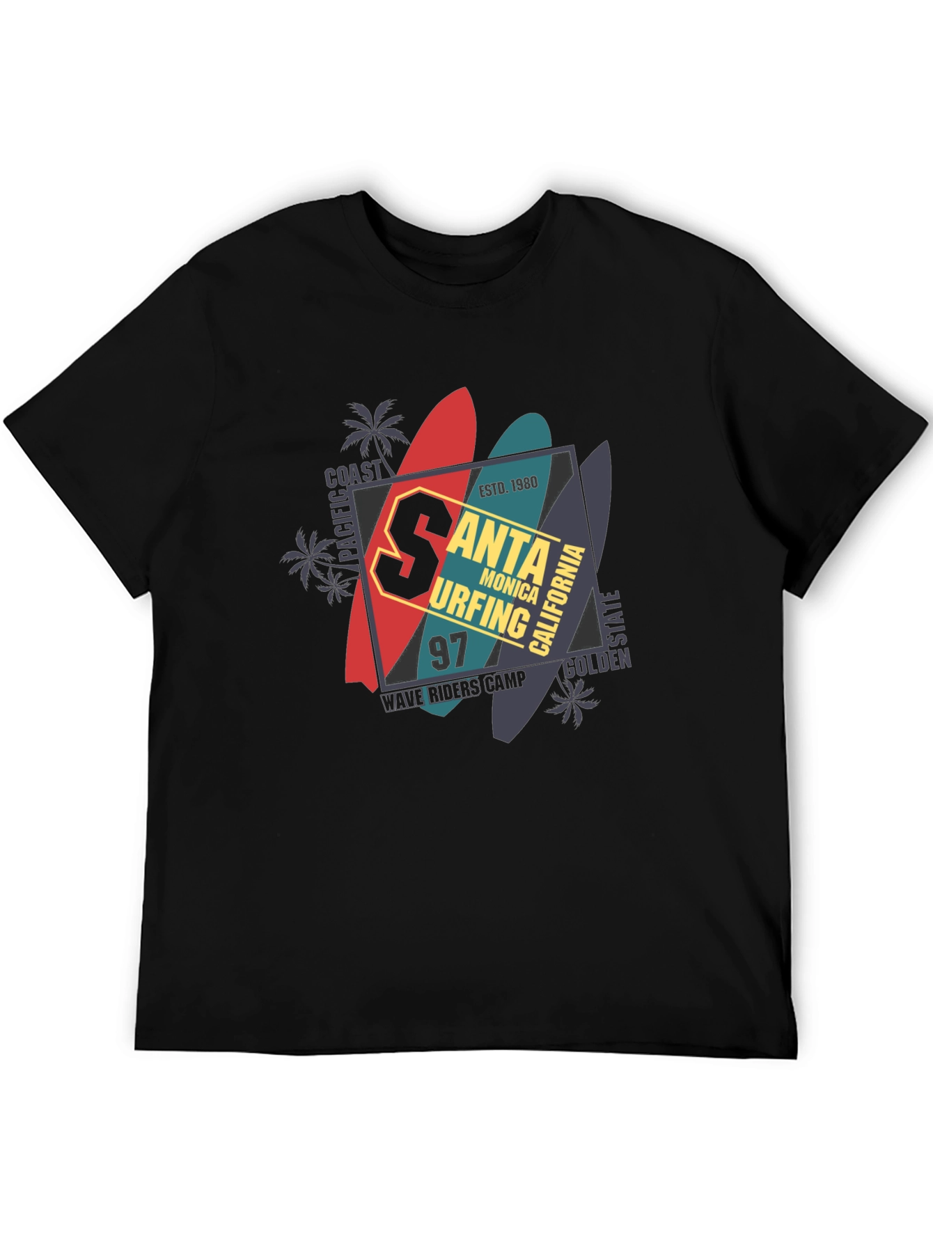 Santa Monica Surfing T-Shirt - Black